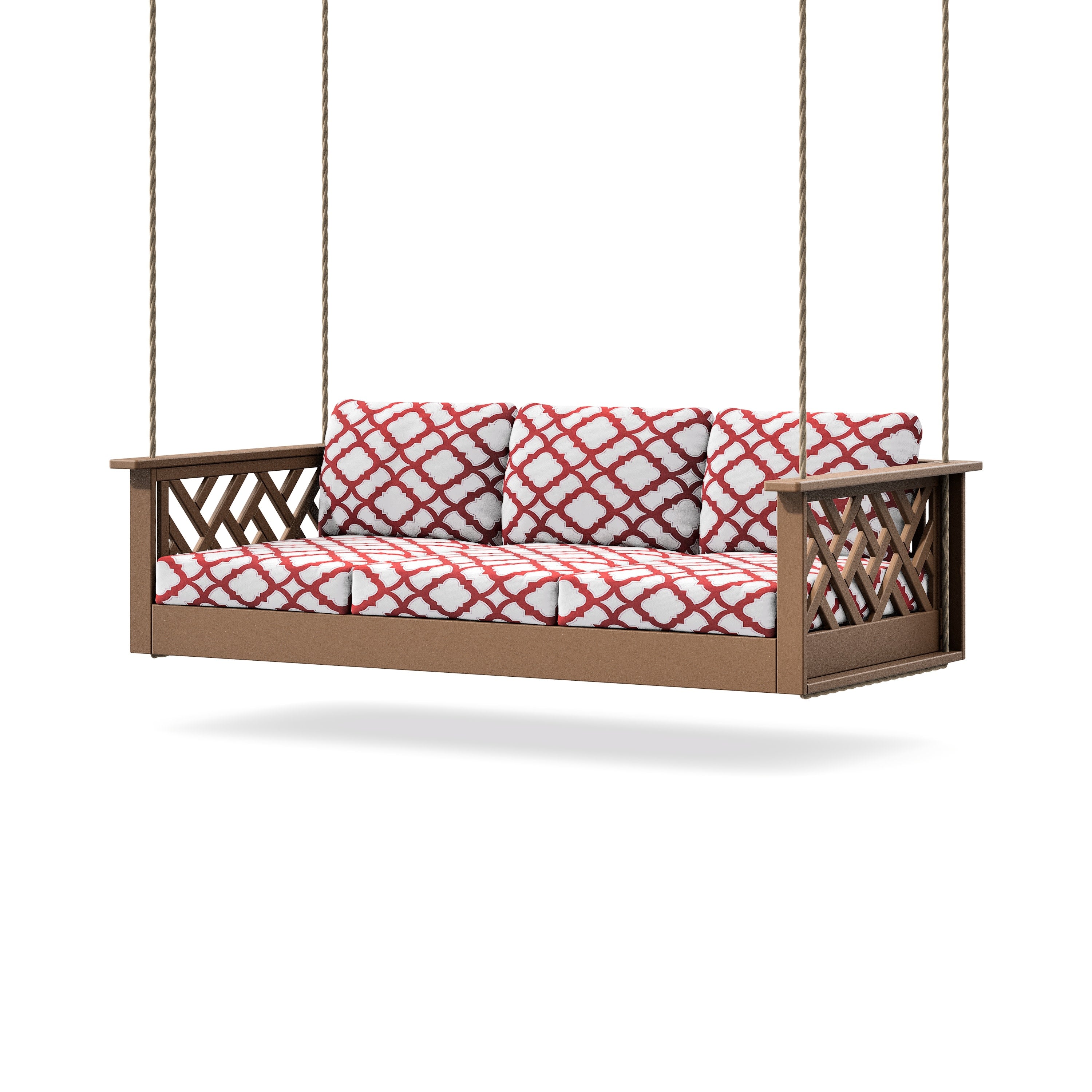 Chippendale Daybed Swing in Teak / Trellis Crimson