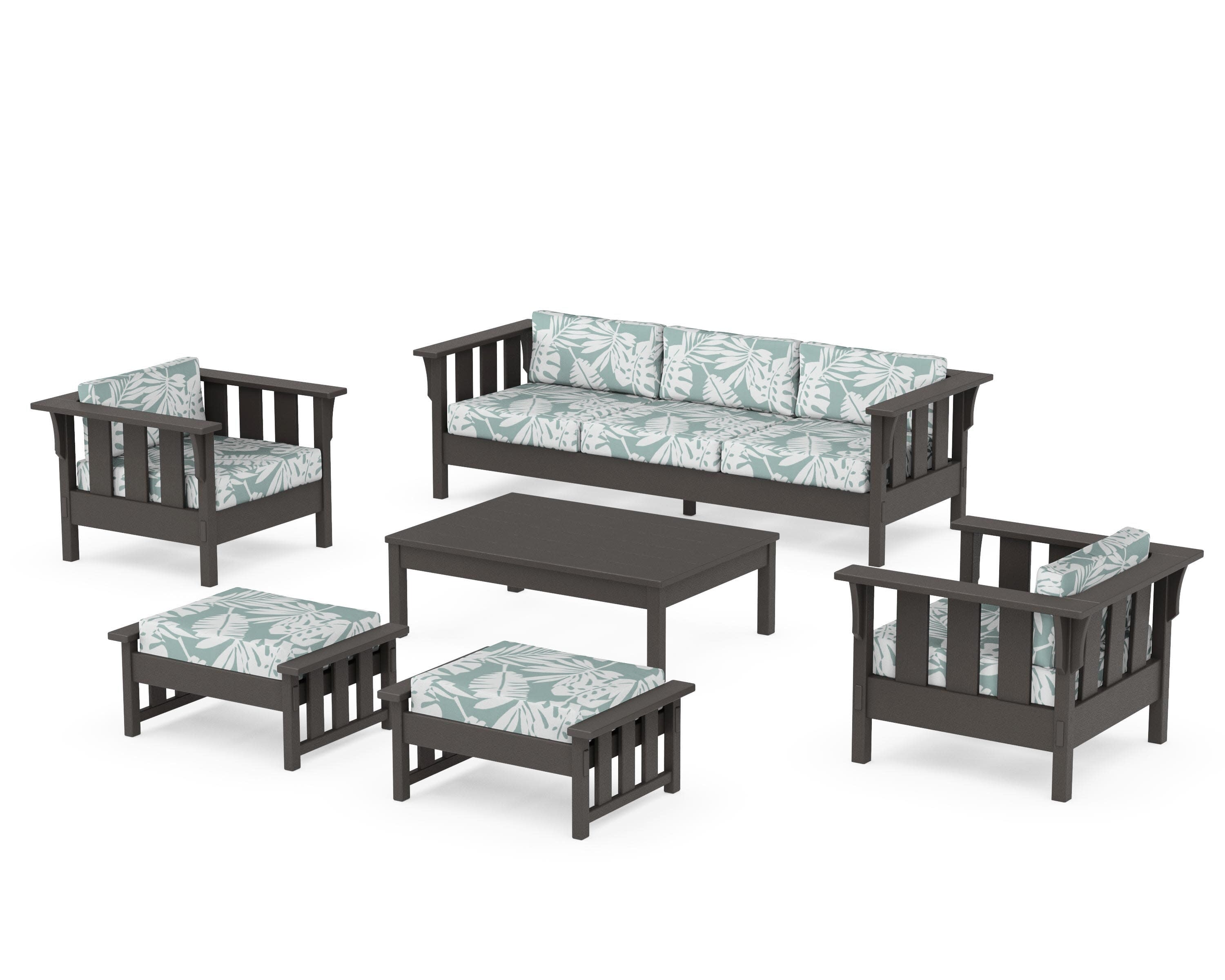 Acadia 6-Piece Lounge Sofa Set in Vintage Coffee / Leaf Glacier Spa