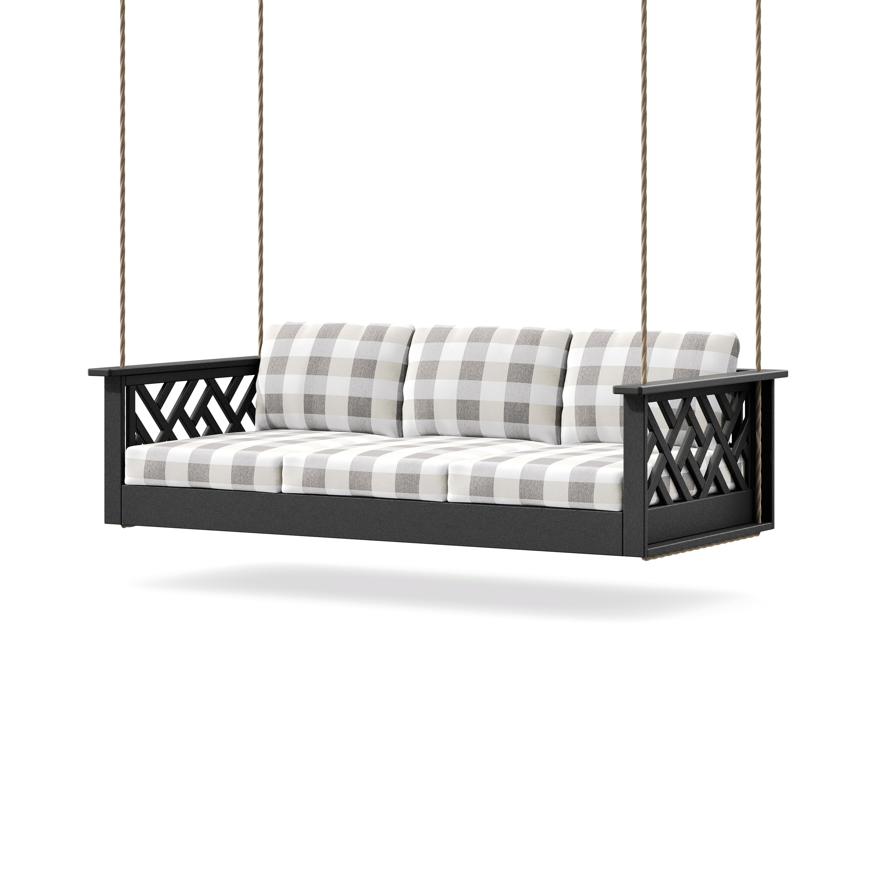 Chippendale Daybed Swing in Black / Buffalo Plaid Grey Mist