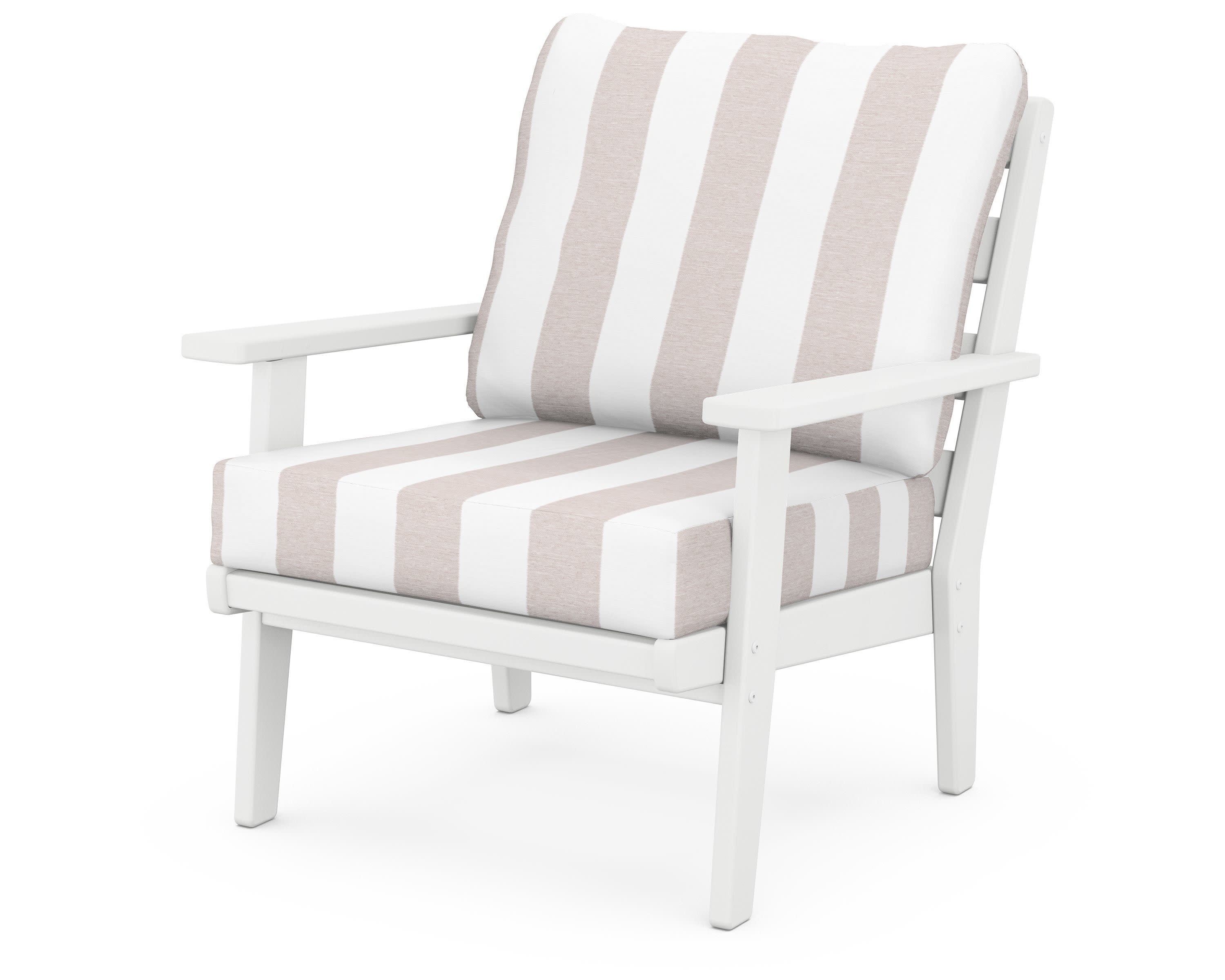 Grant Park Deep Seating Chair in White / Cabana Stripe Dune Burlap