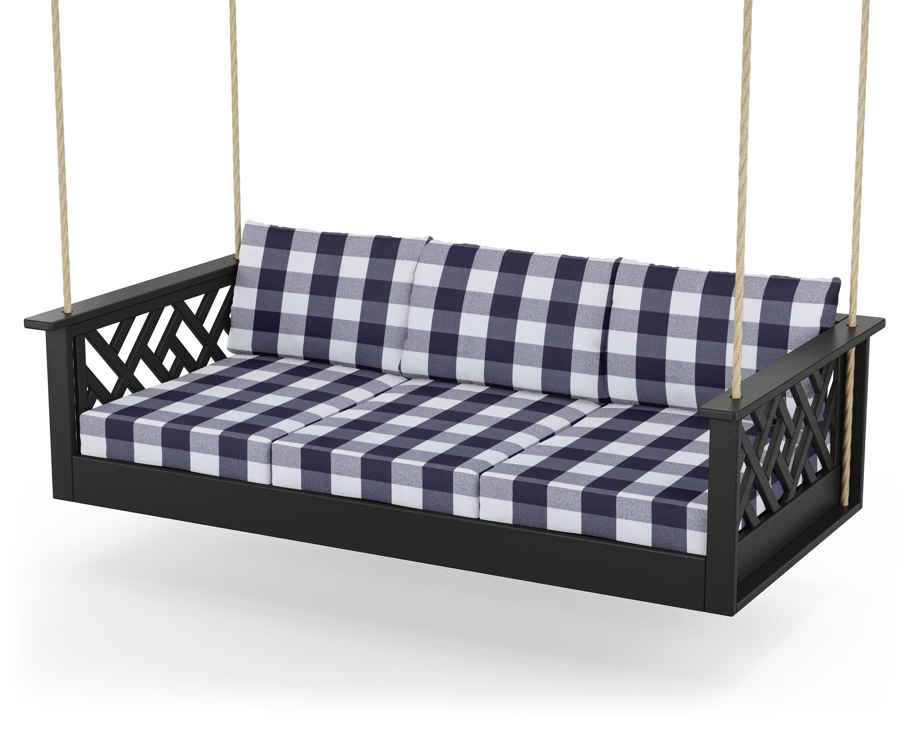 Chippendale Daybed Swing in Black / Buffalo Plaid Navy
