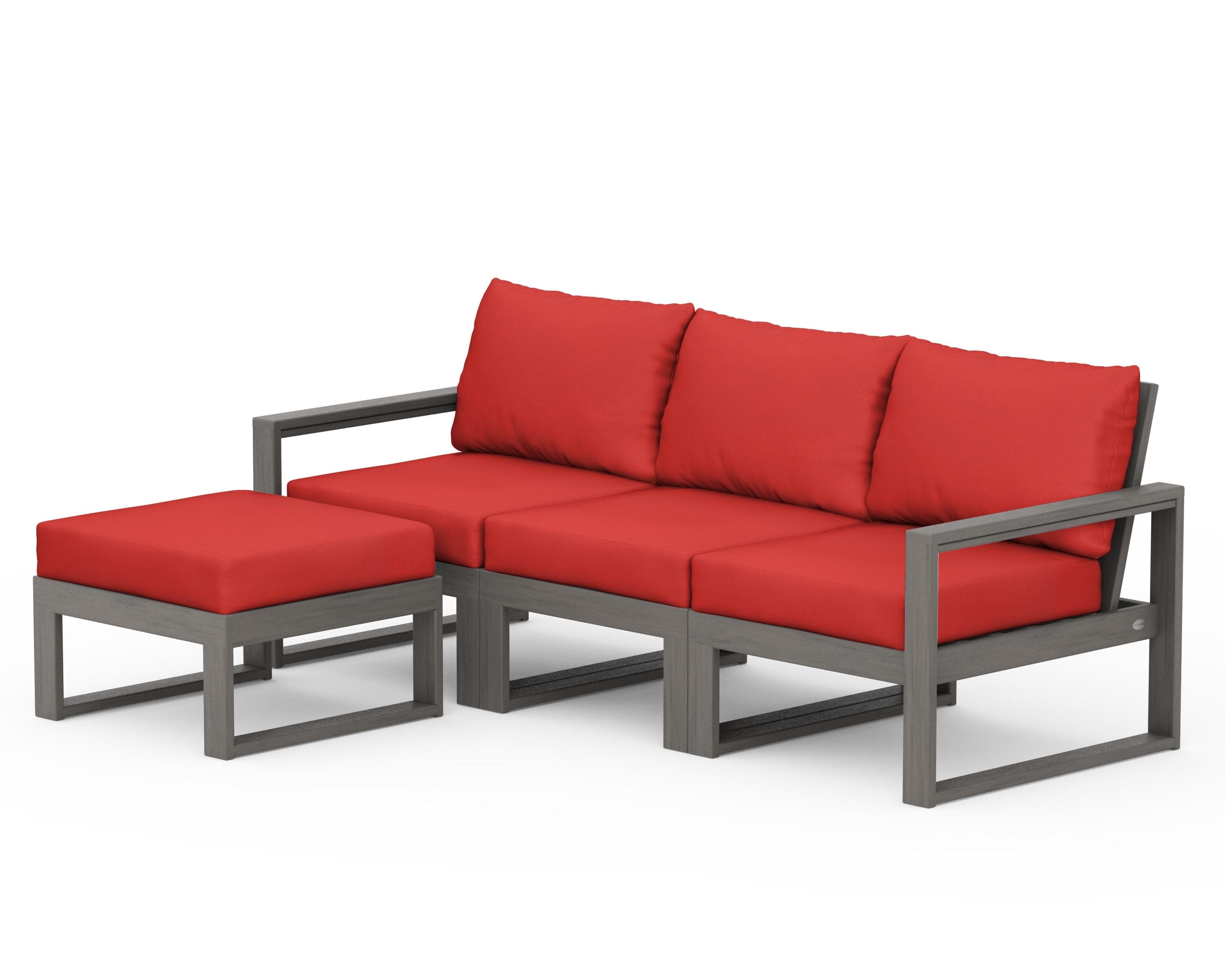 EDGE 4-Piece Modular Deep Seating Set with Ottoman in Driftwood / Crimson Linen