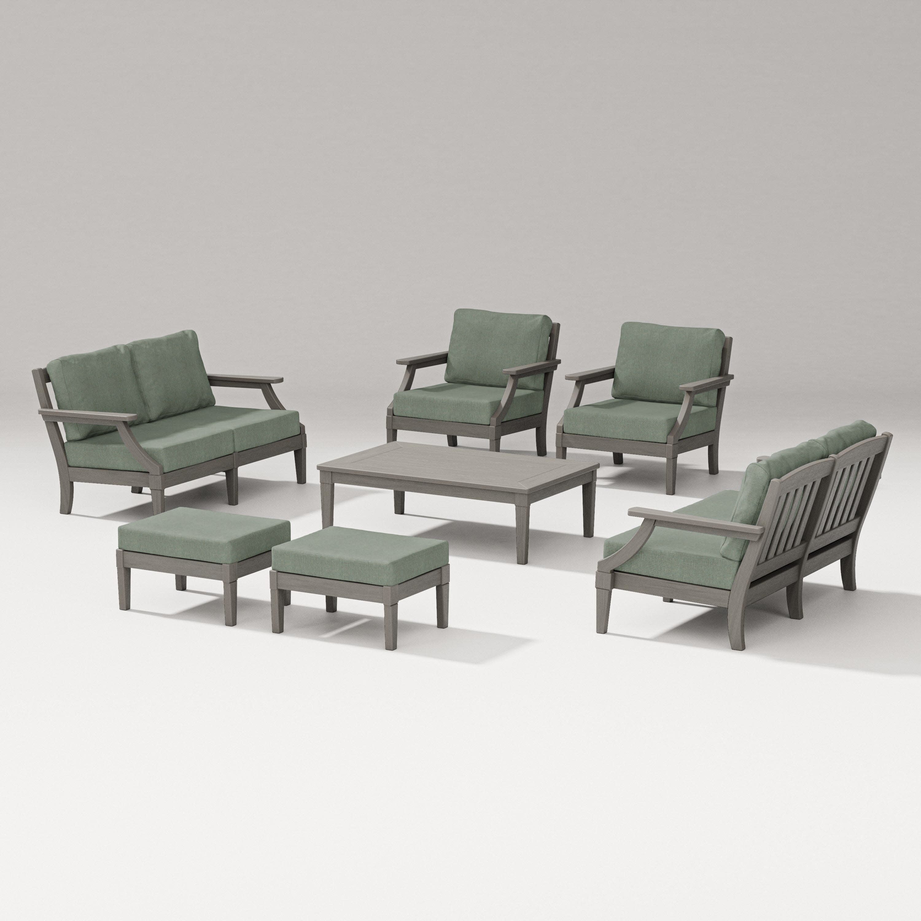 Estate 7-Piece Lounge Loveseat Set in Driftwood / Cast Sage