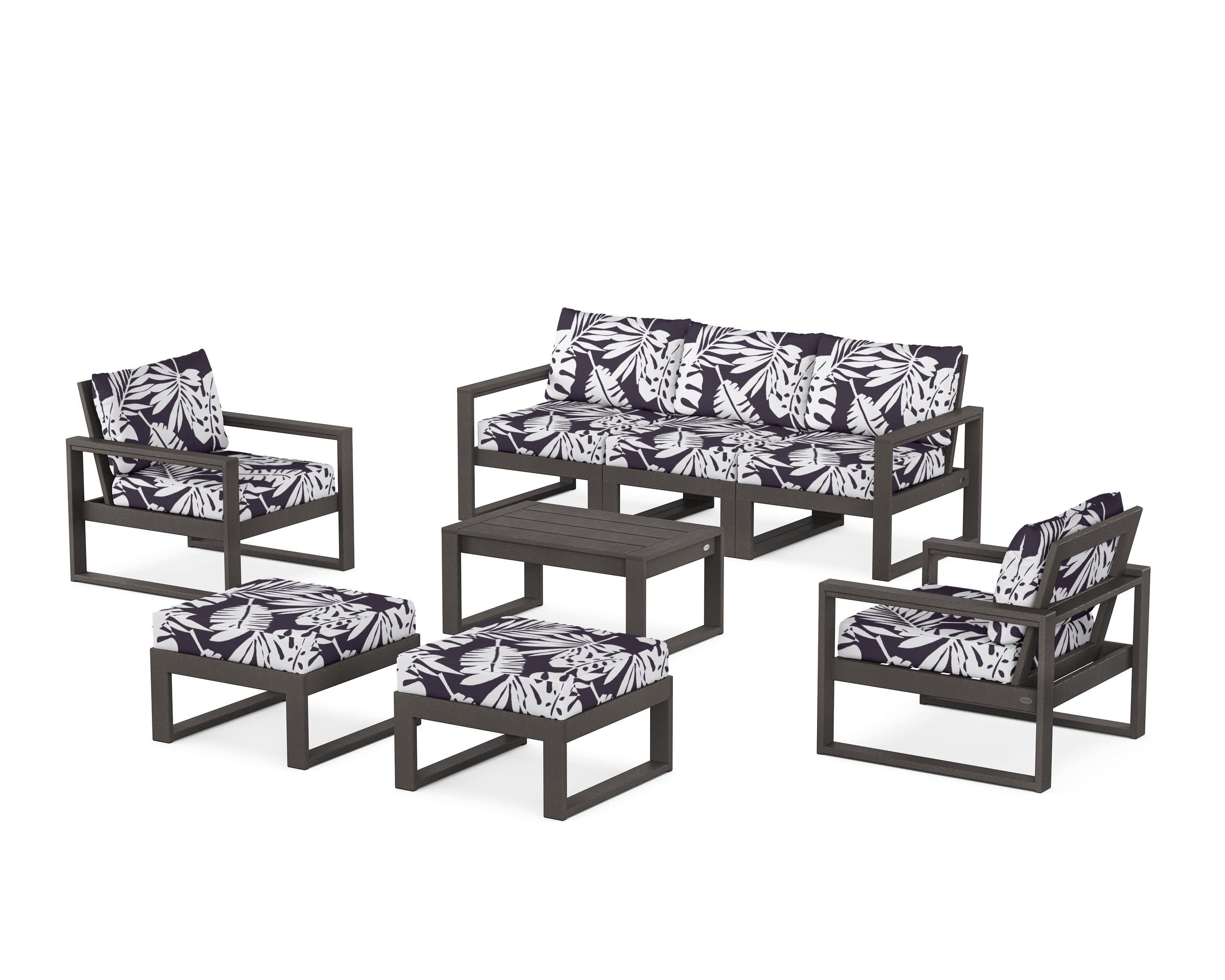 EDGE Sectional 8-Piece Lounge Sofa Set in Vintage Coffee / Leaf Navy