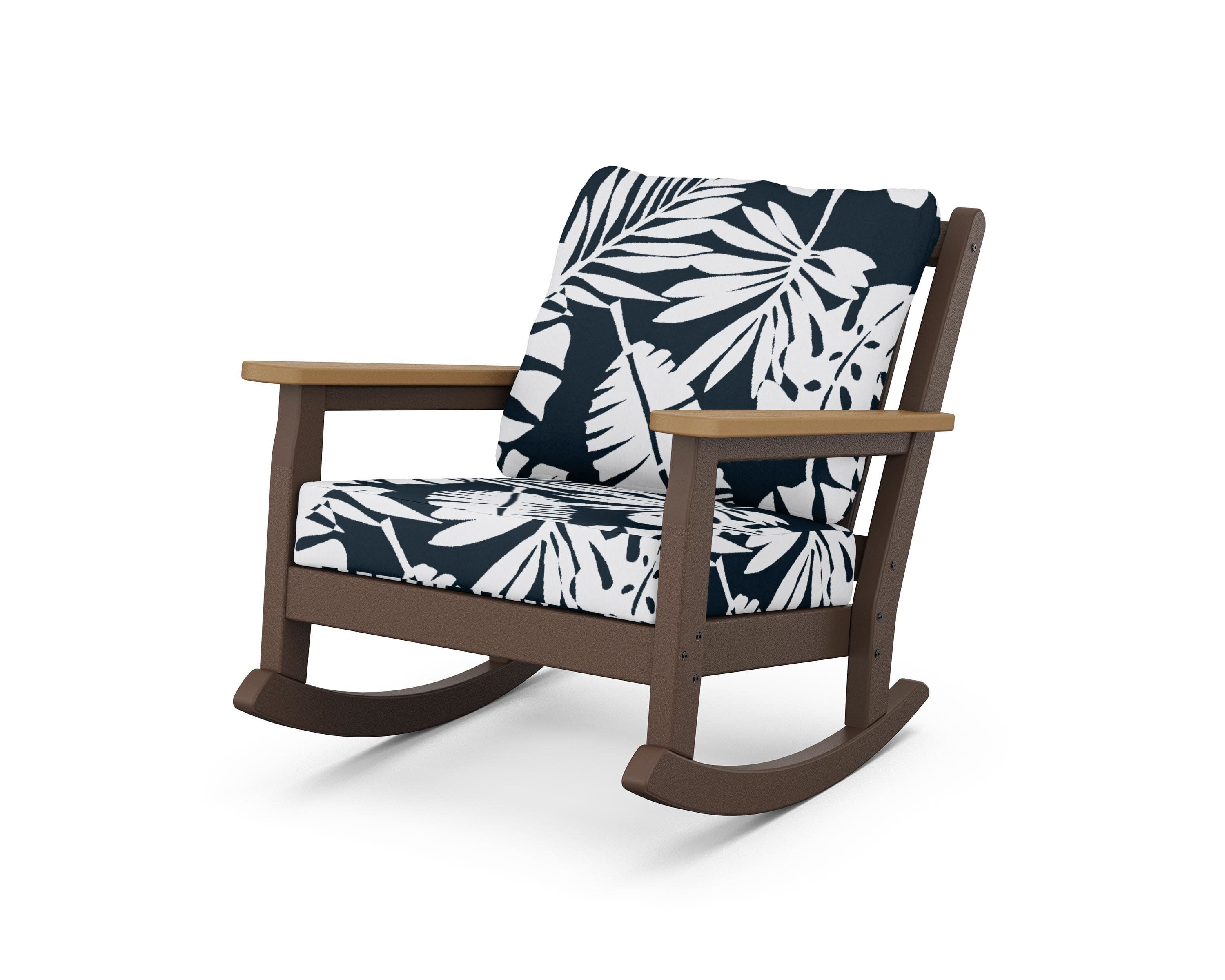 Chippendale Deep Seating Rocking Chair in Mahogany / Natural / Leaf Marine Indigo