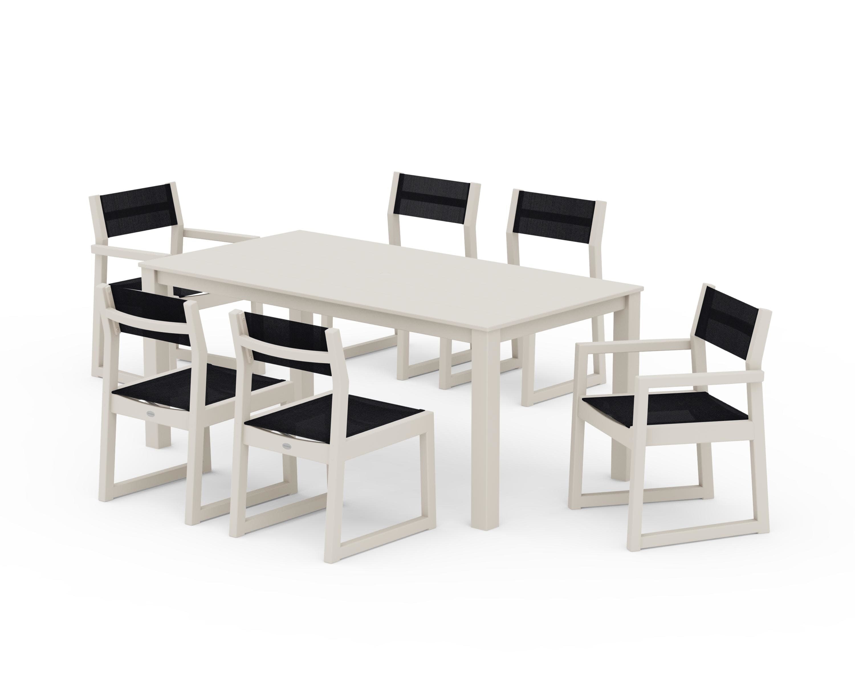 EDGE Sling 7-Piece Parsons Dining Set in Sand / Black Sling