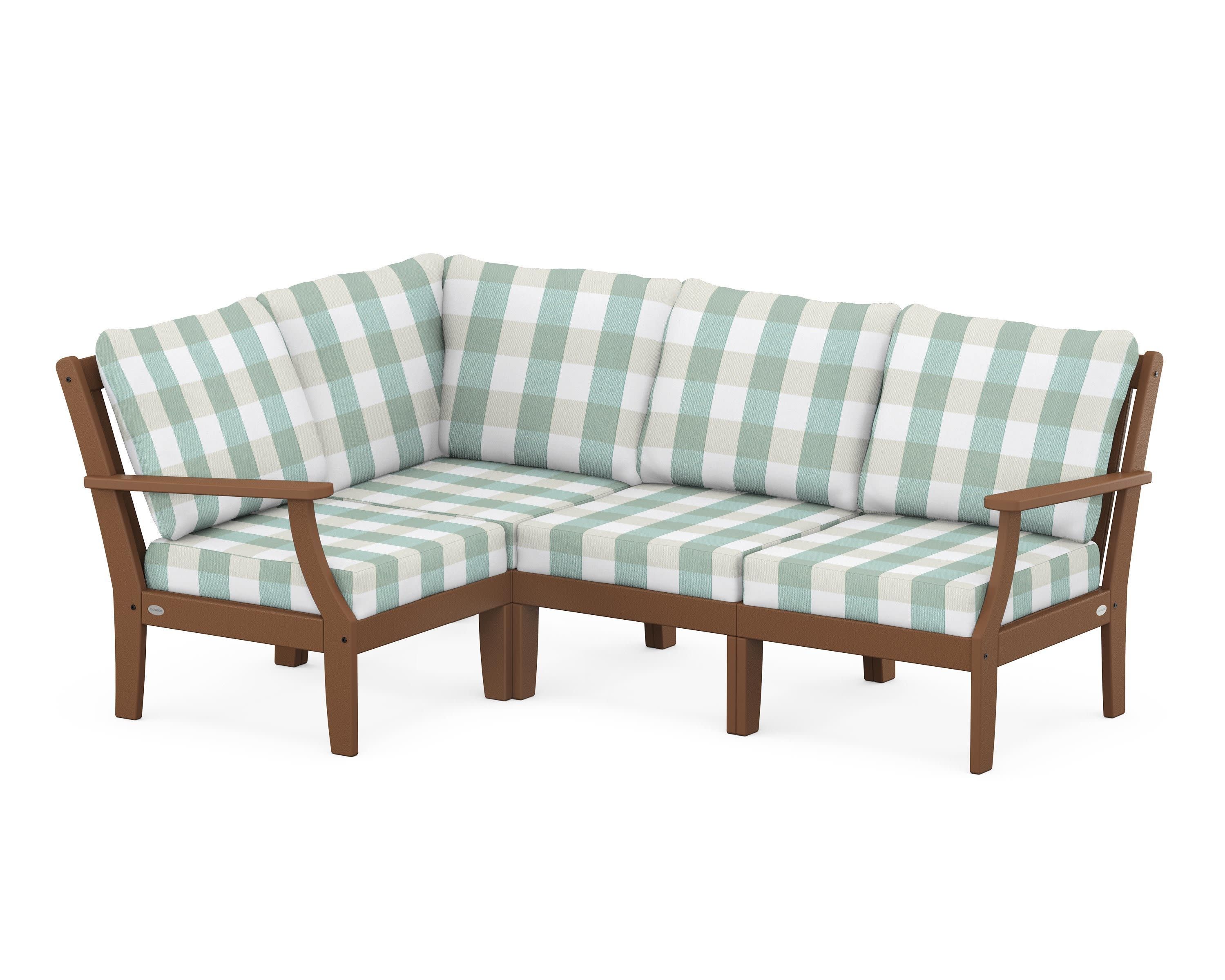 Braxton Modular 4-Piece Deep Seating Set in Teak / Buffalo Plaid Glacier Spa