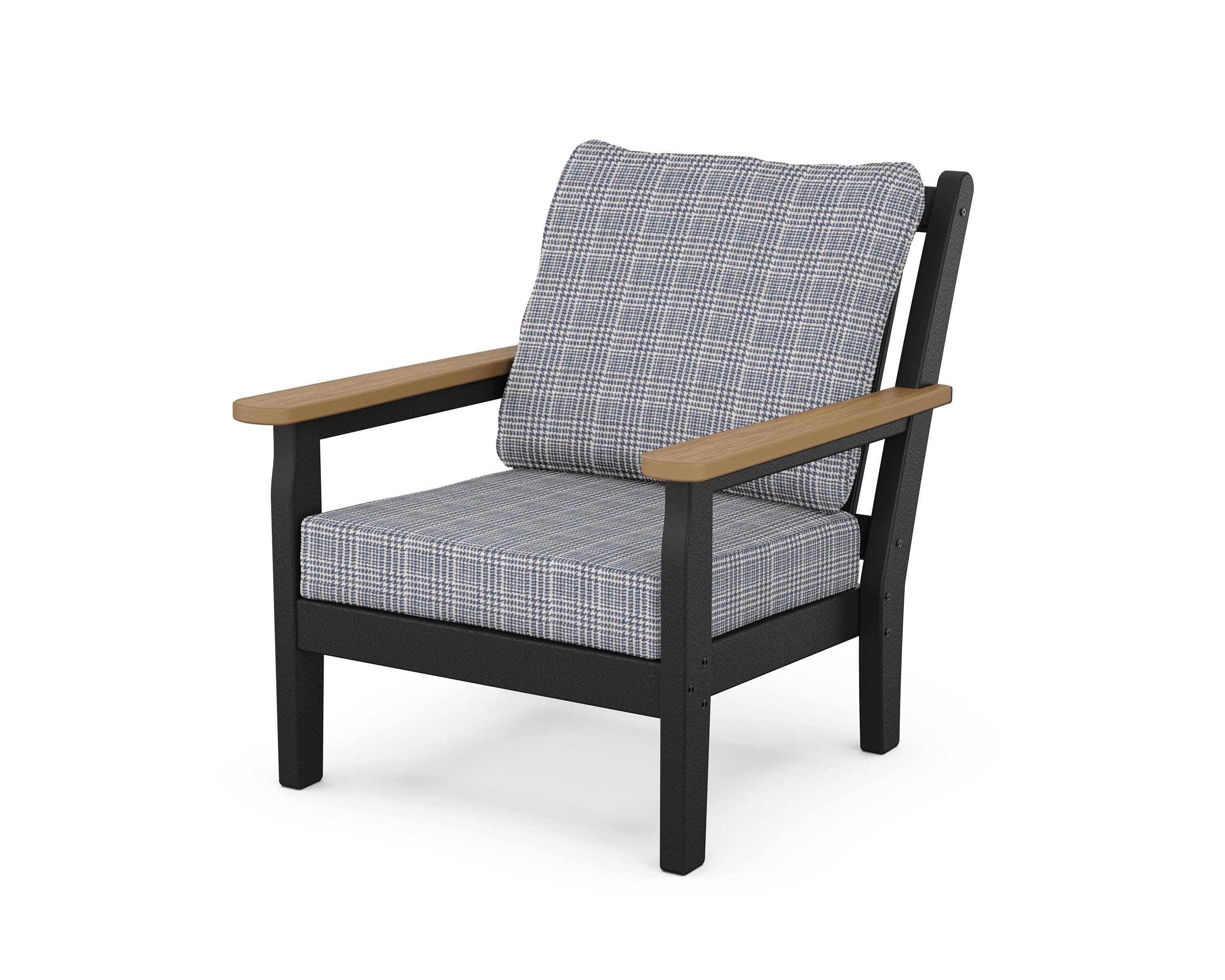 Chippendale Deep Seating Chair in Black / Natural / Houndstooth Sky Blue