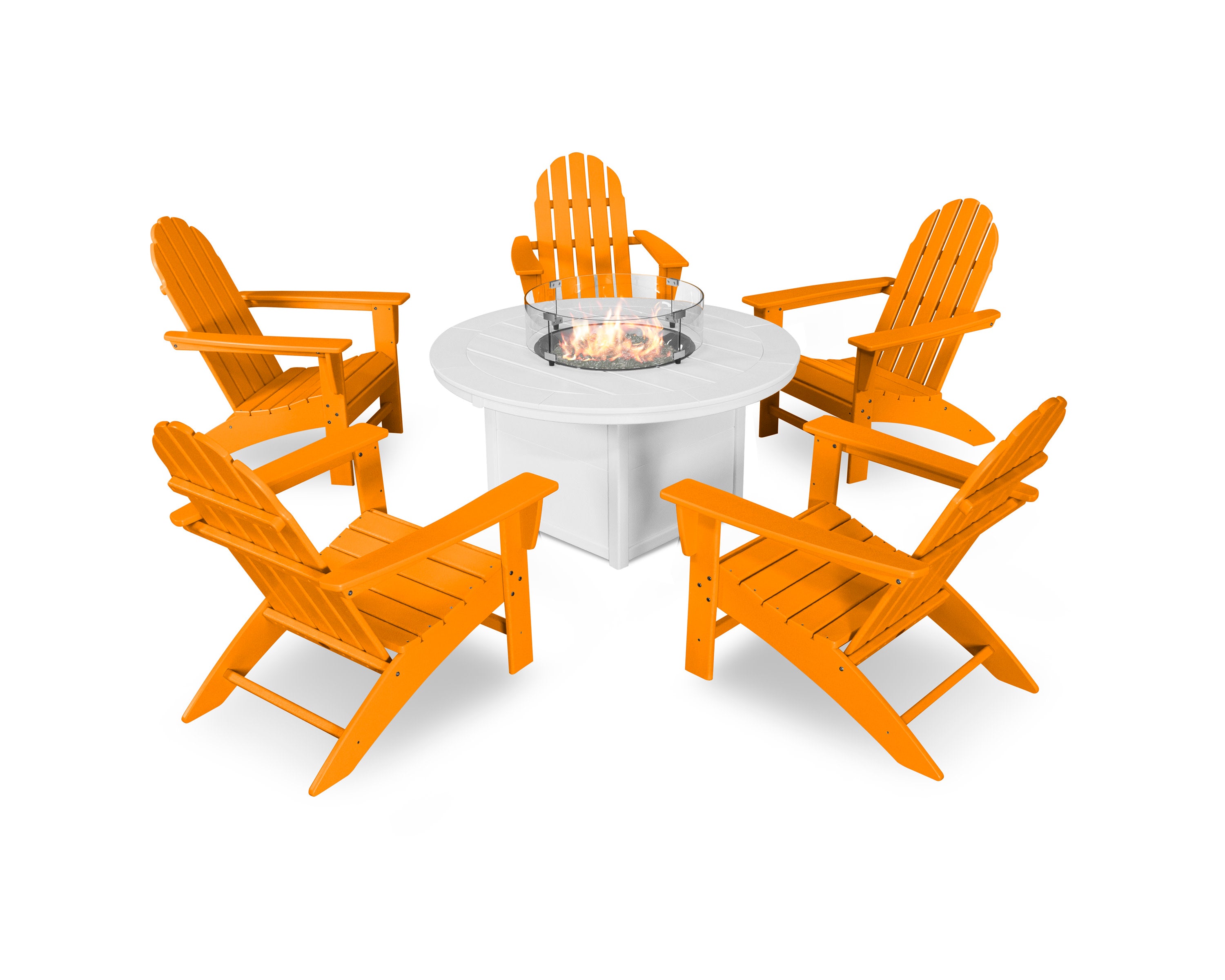Vineyard Adirondack 6-Piece Chat Set with Fire Pit Table in Tangerine / White