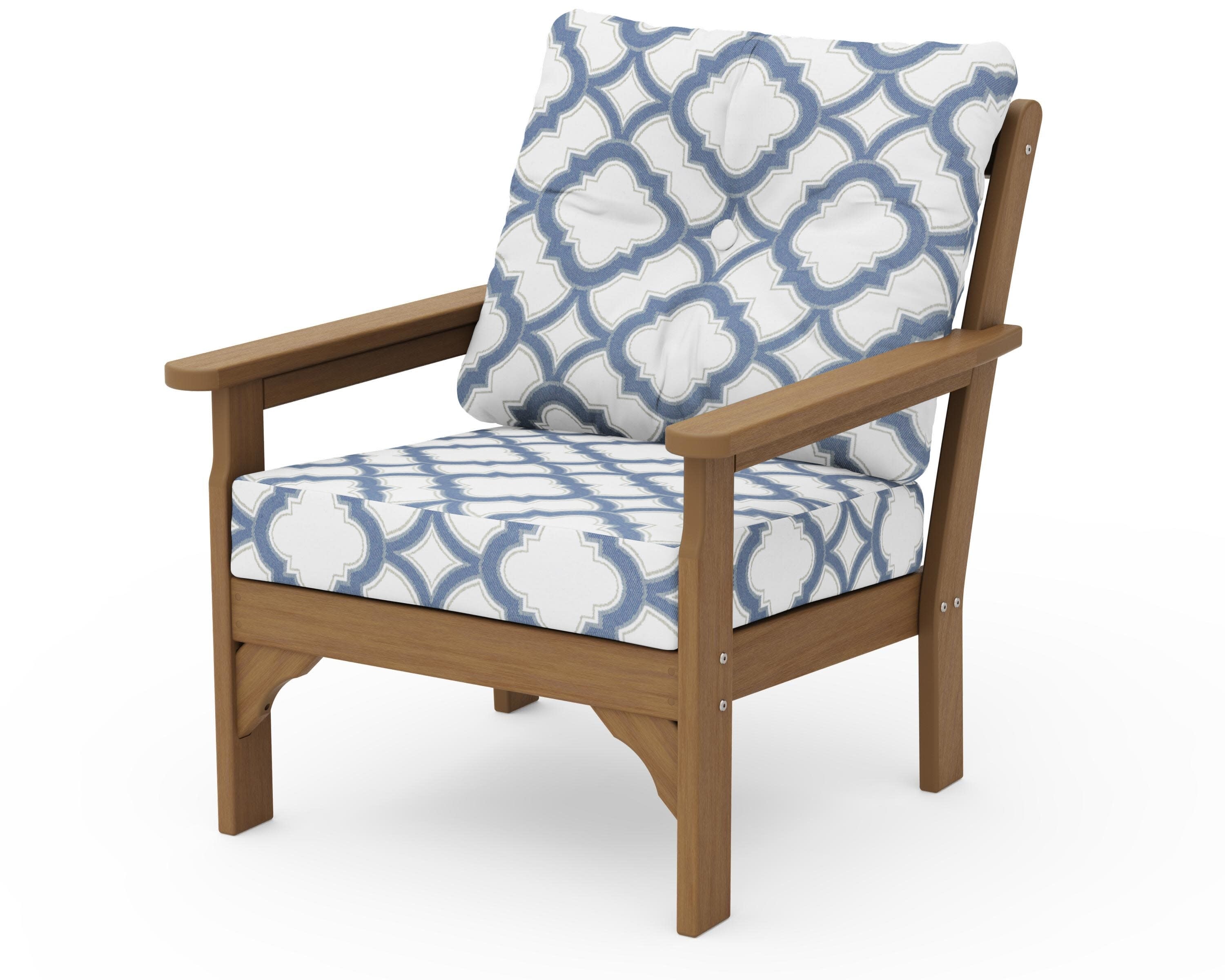 Vineyard Deep Seating Chair in Natural / Trellis Sky Blue