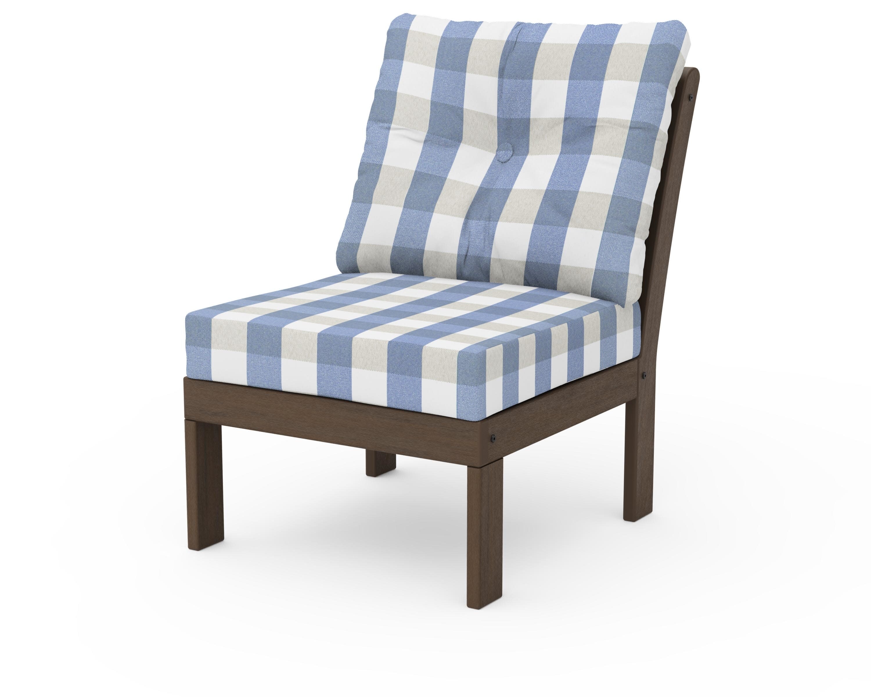 Vineyard Modular Armless Chair in Kona / Buffalo Plaid Sky Blue