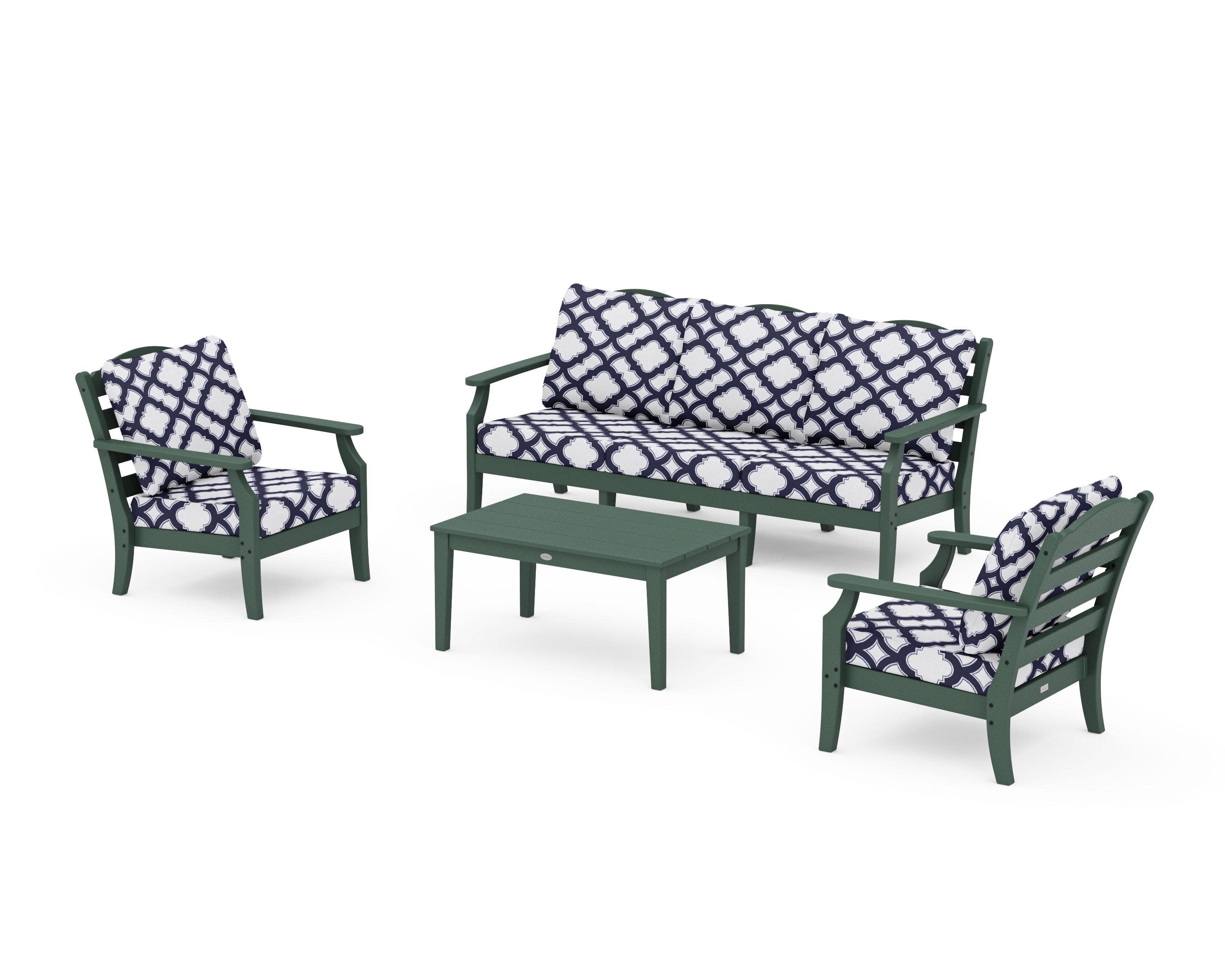 Savannah 4-Piece Deep Seating Set with Sofa in Green / Trellis Navy