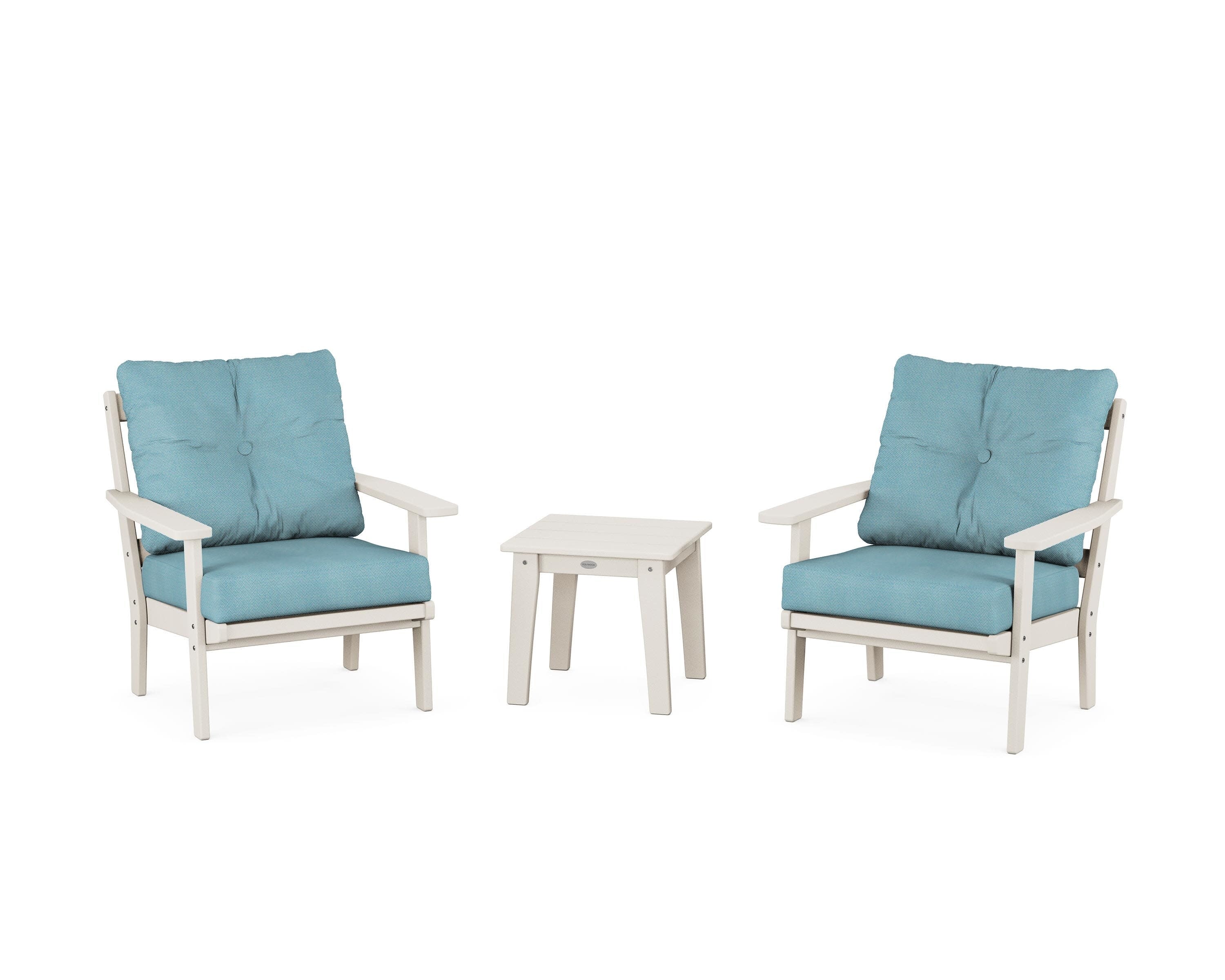 Prairie 3-Piece Deep Seating Set in Sand / Lattice Sky Blue