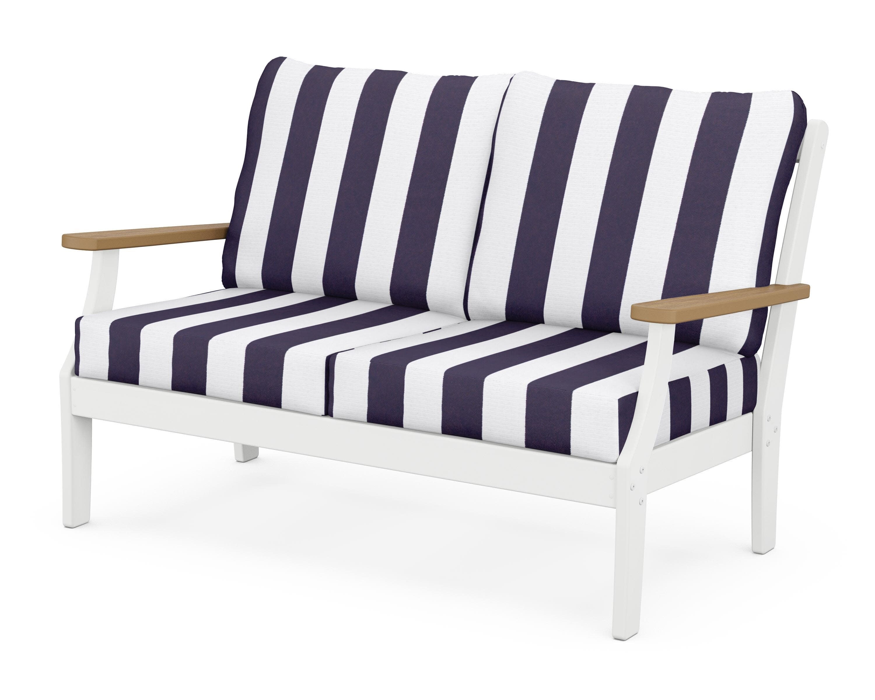 Braxton Deep Seating Loveseat in White / Natural / Cabana Stripe Navy