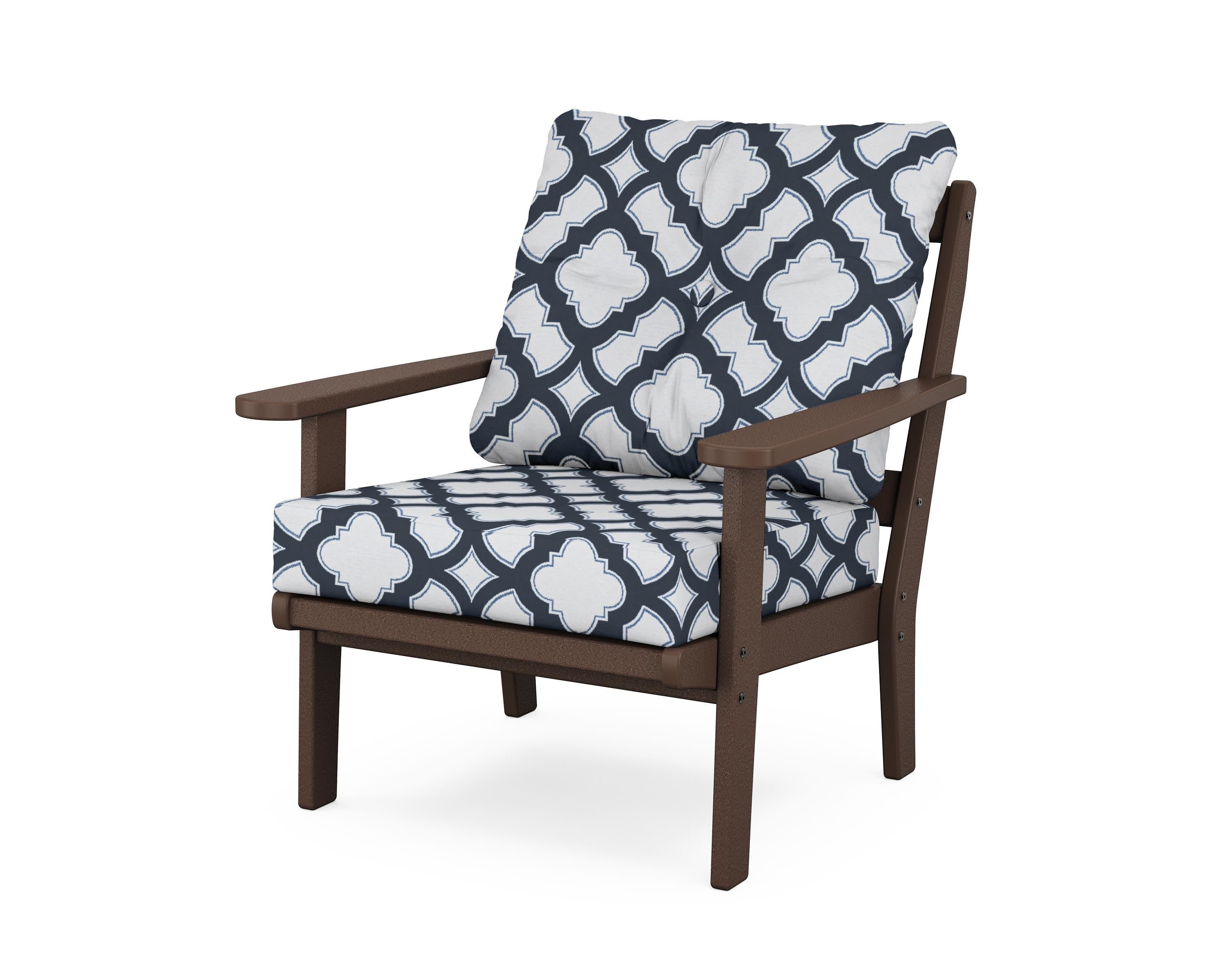 Mission Deep Seating Chair in Mahogany / Trellis Marine Indigo