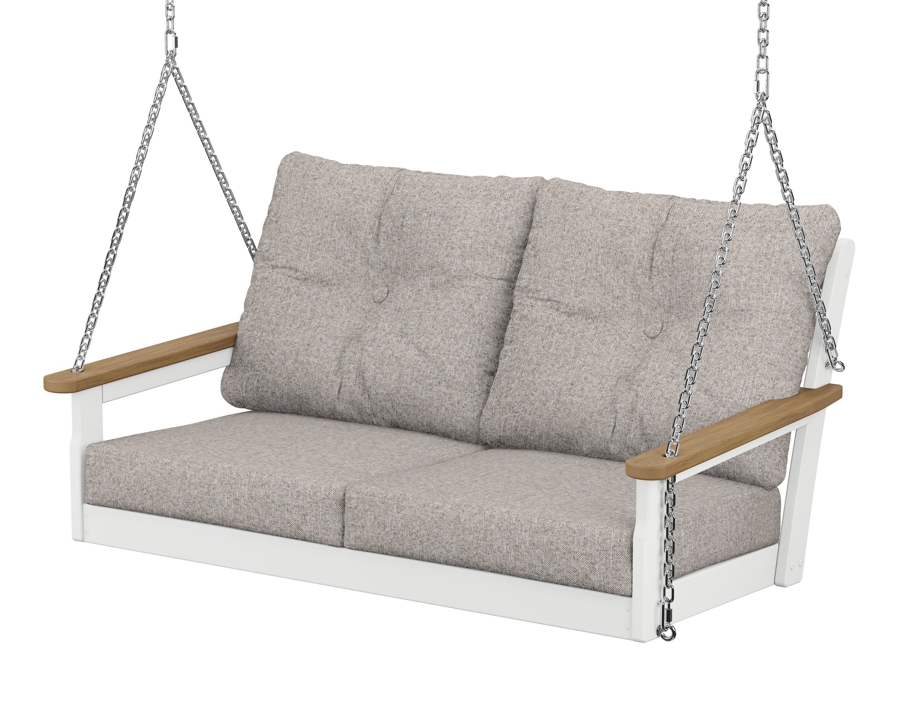 Vineyard Deep Seating Swing in White / Natural / Weathered Tweed