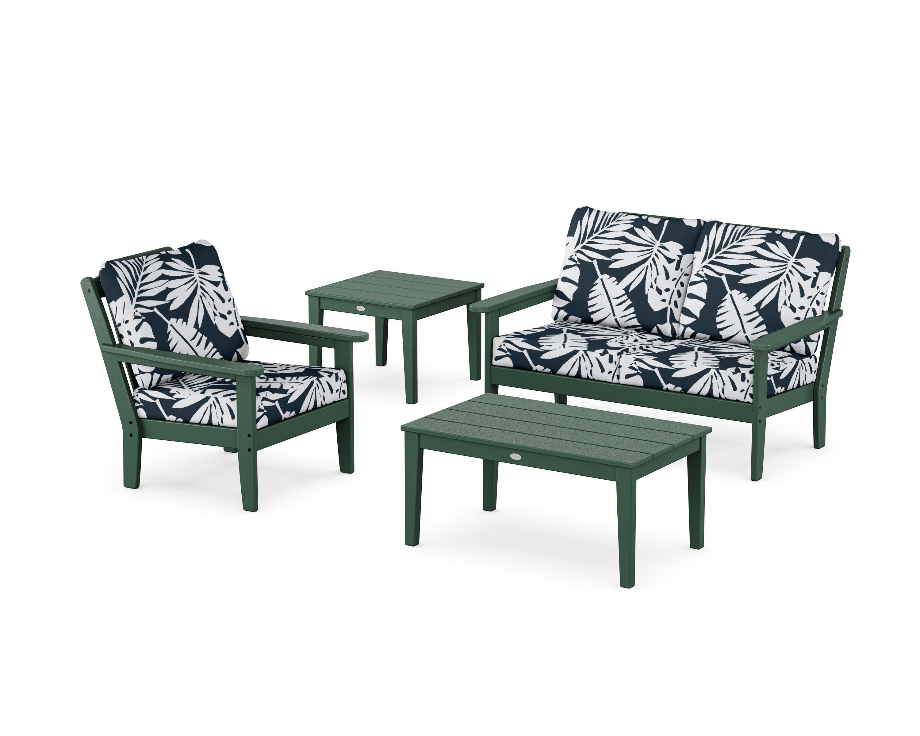 Wovendale 4-Piece Deep Seating Set in Green / Leaf Marine Indigo