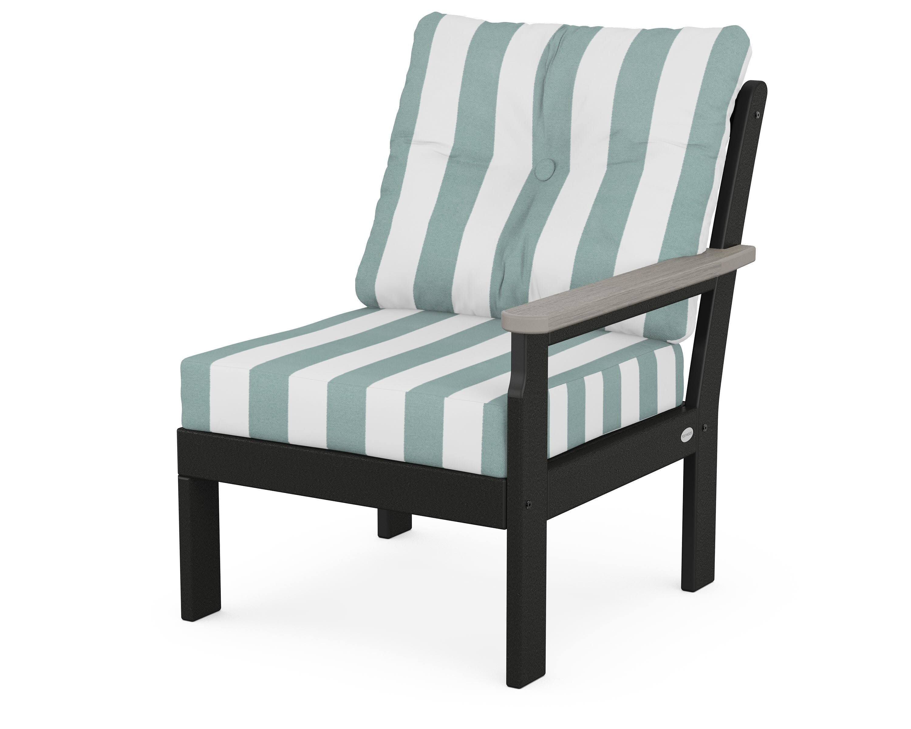 Vineyard Modular Right Arm Chair in Black / Driftwood / Cabana Stripe Glacier Spa