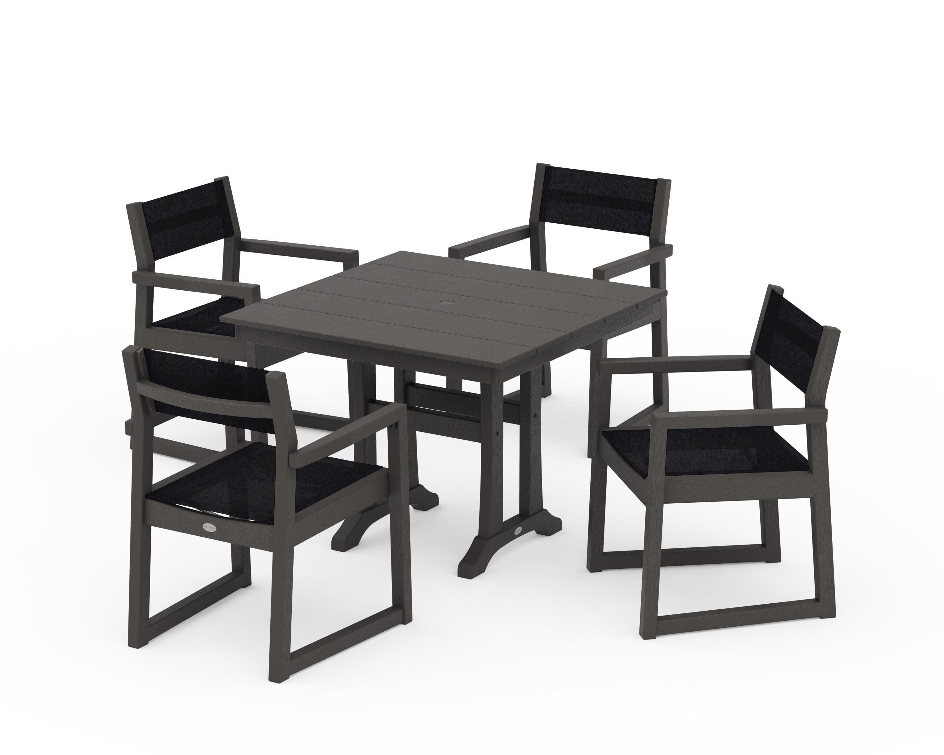 EDGE Sling 5-Piece Farmhouse Dining Set with Trestle Legs in Vintage Coffee / Black Sling