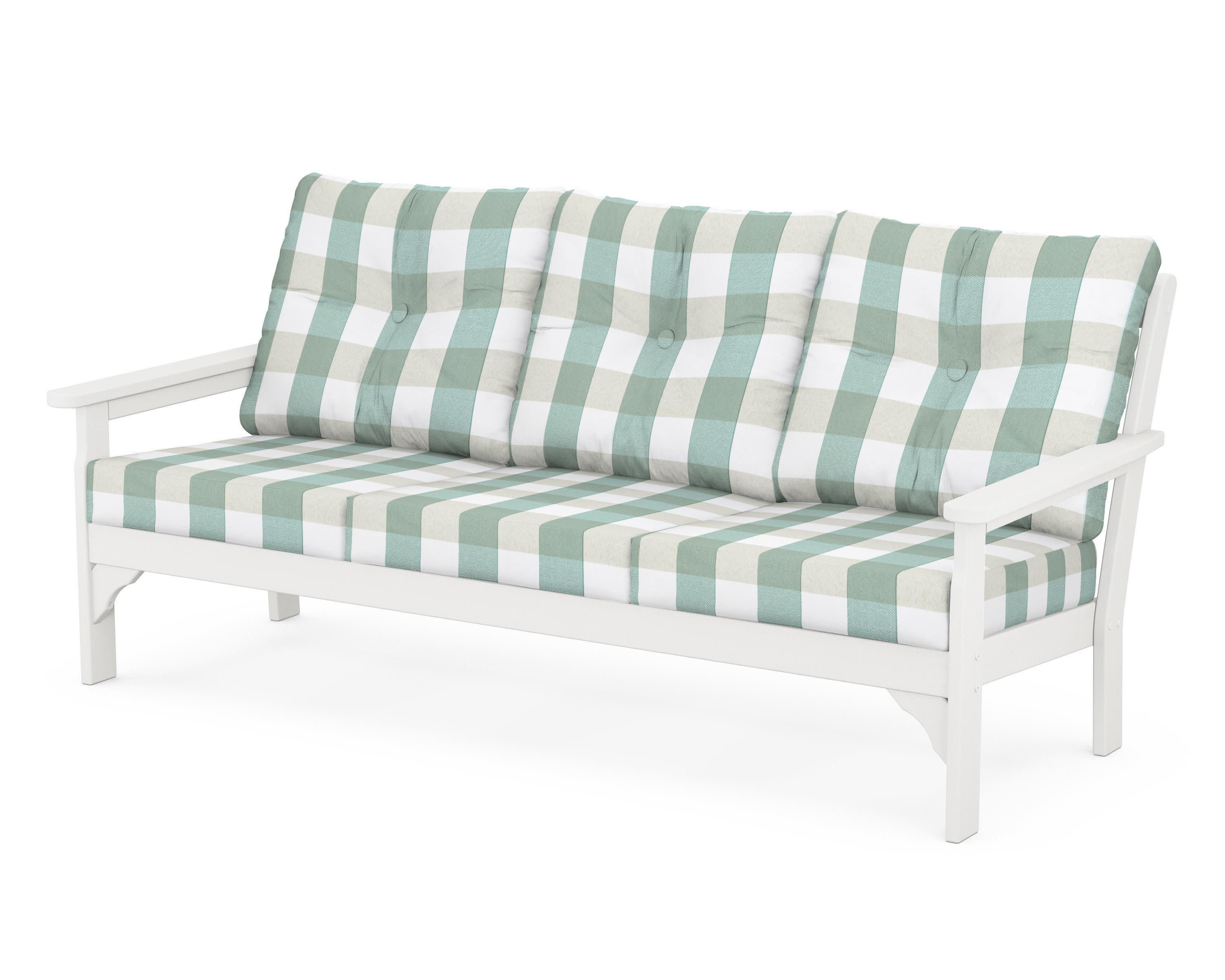 Vineyard Deep Seating Sofa in Vintage White / Buffalo Plaid Glacier Spa