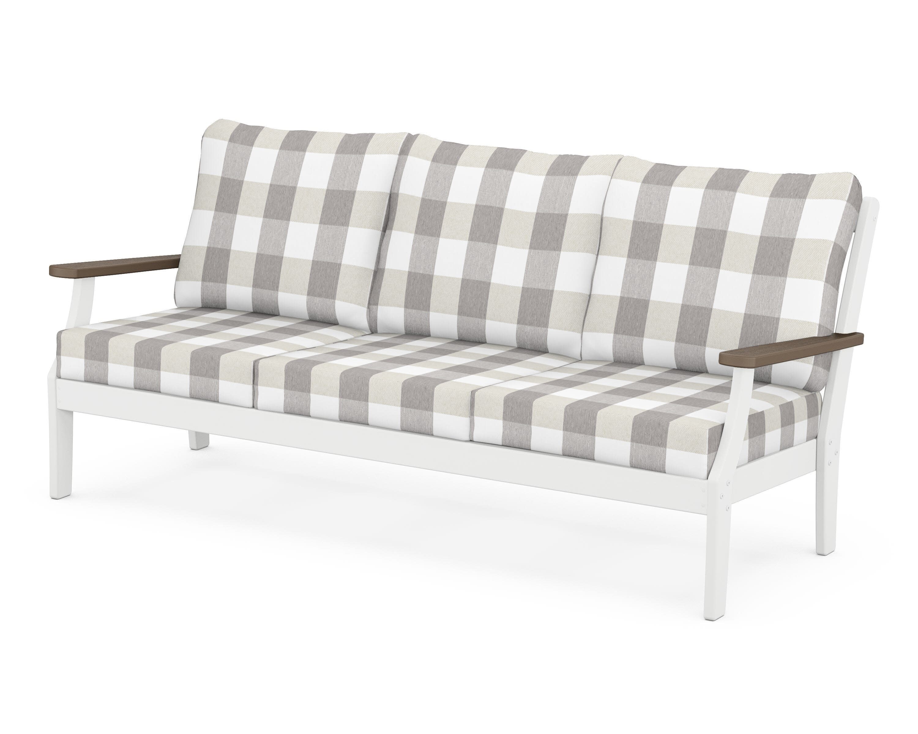 Braxton Deep Seating Sofa in White / Kona / Buffalo Plaid Grey Mist
