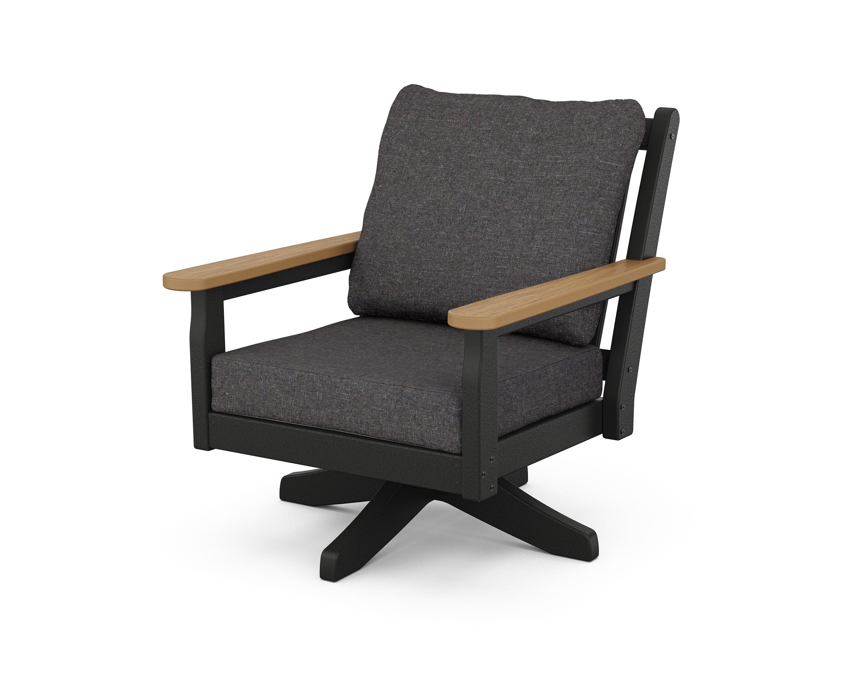 Chippendale Deep Seating Swivel Chair in Black / Natural / Ash Charcoal