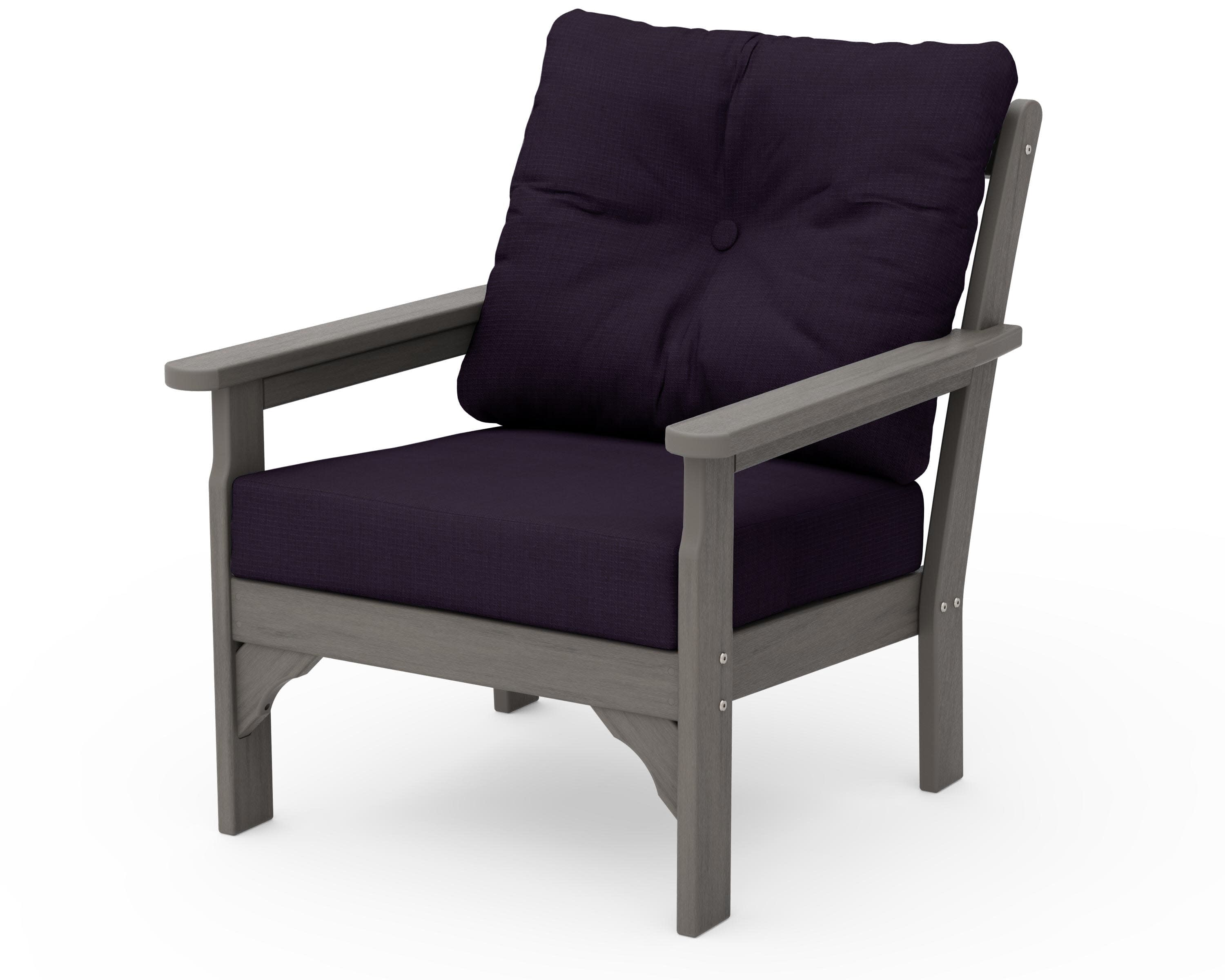 Vineyard Deep Seating Chair in Driftwood / Navy Linen