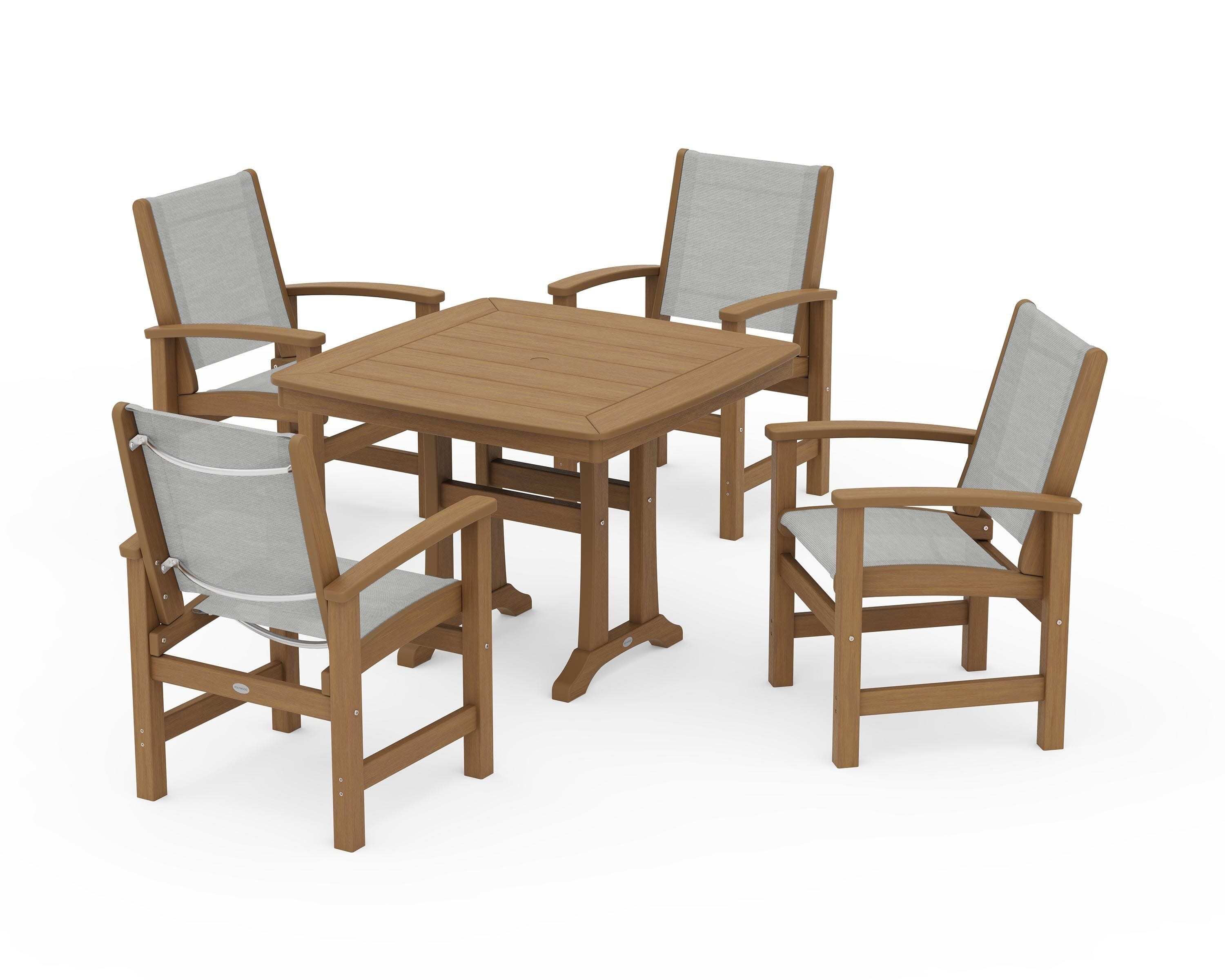 Coastal 5-Piece Dining Set with Trestle Legs in Natural / Metallic Sling