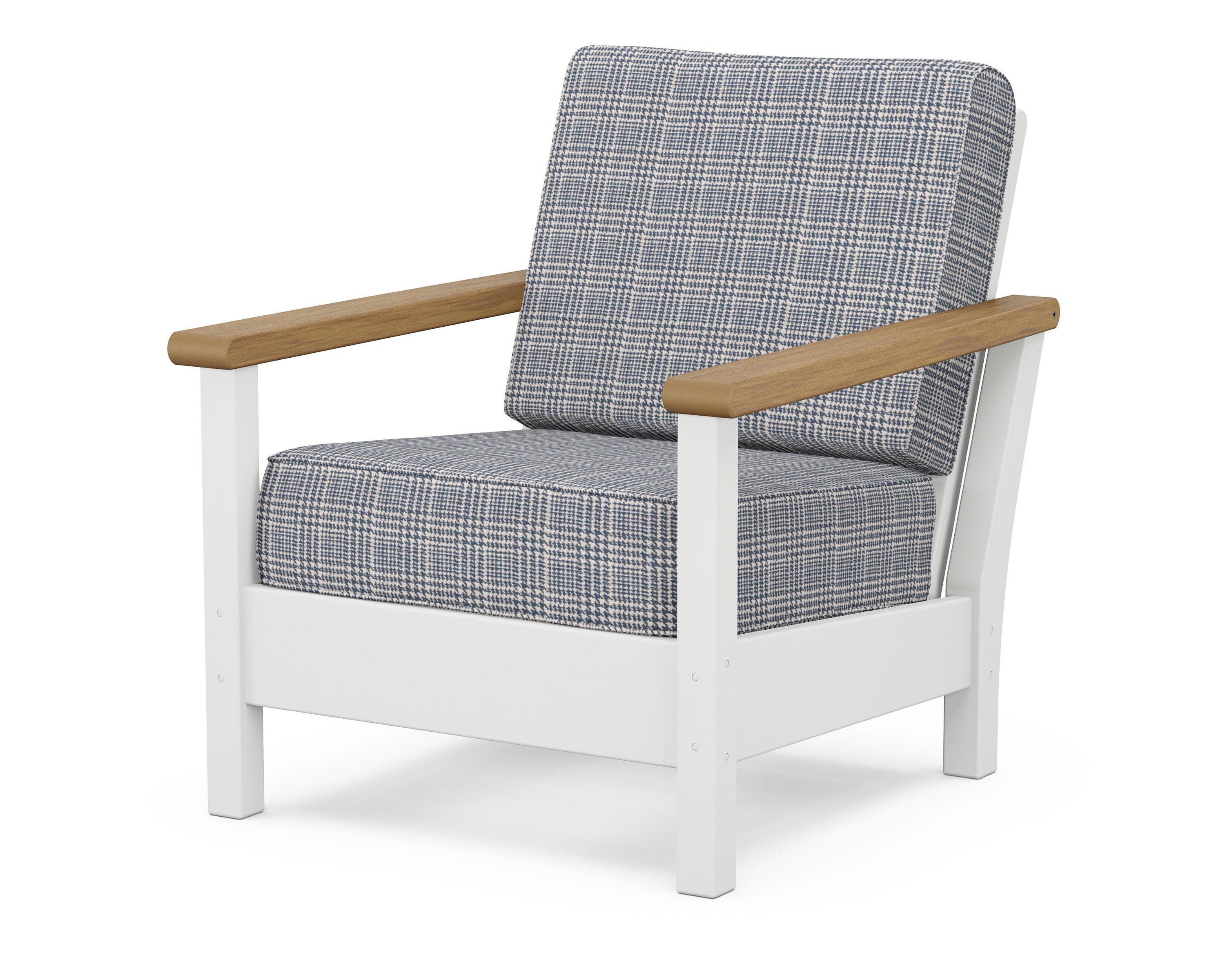 Harbour Deep Seating Chair in White / Natural / Houndstooth Sky Blue