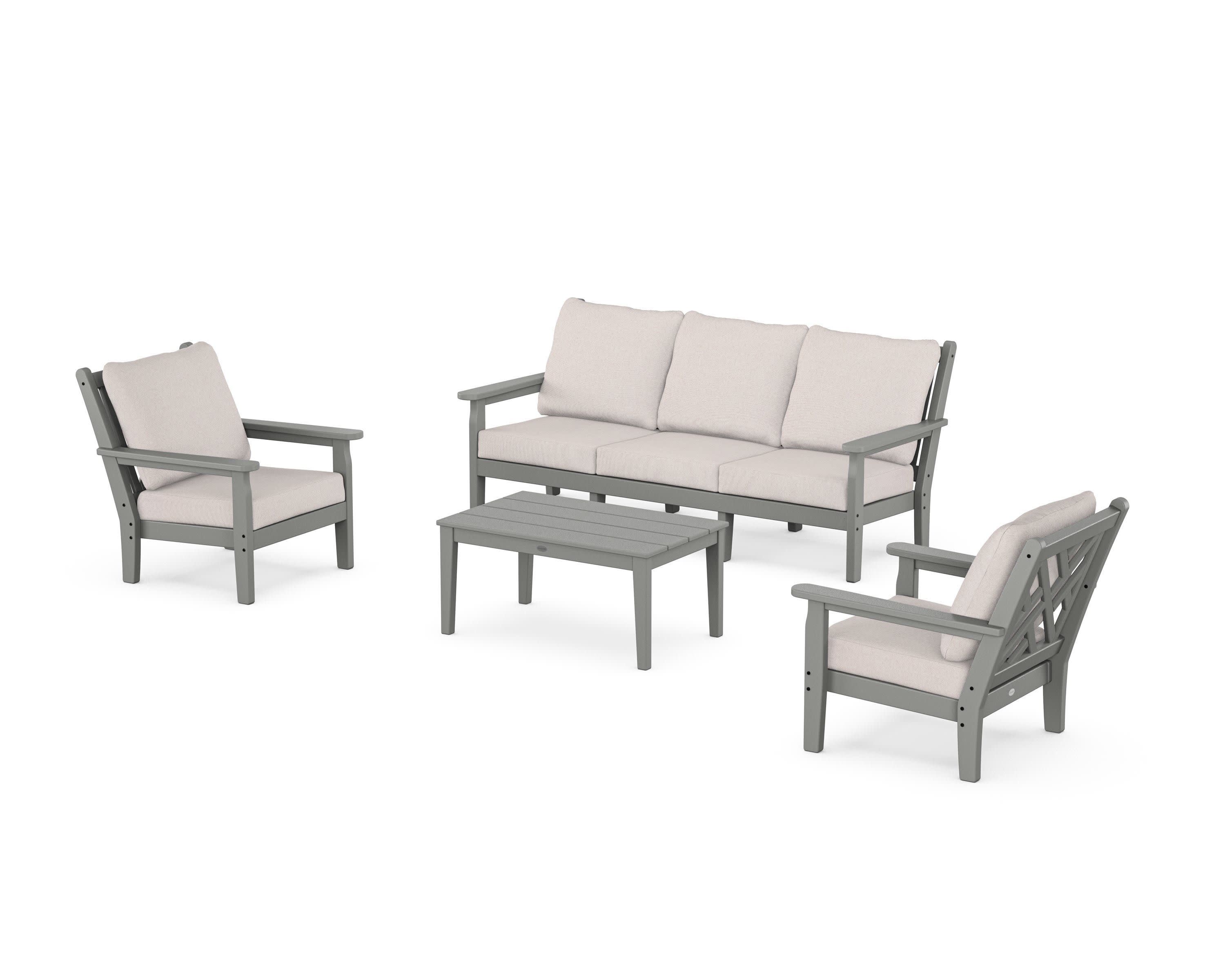 Chippendale 4-Piece Deep Seating Set with Sofa in Slate Grey / Dune Burlap