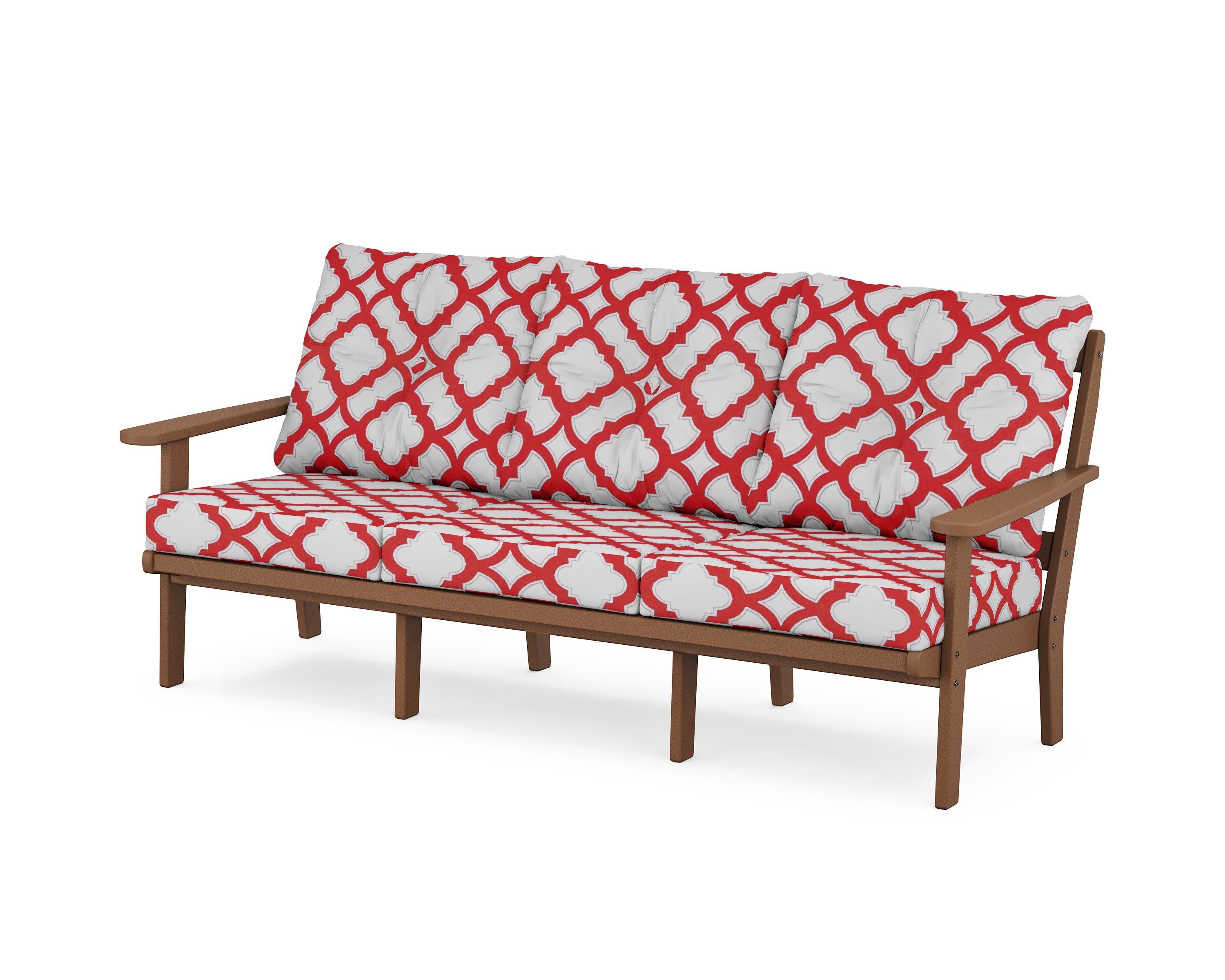 Mission Deep Seating Sofa in Teak / Trellis Crimson