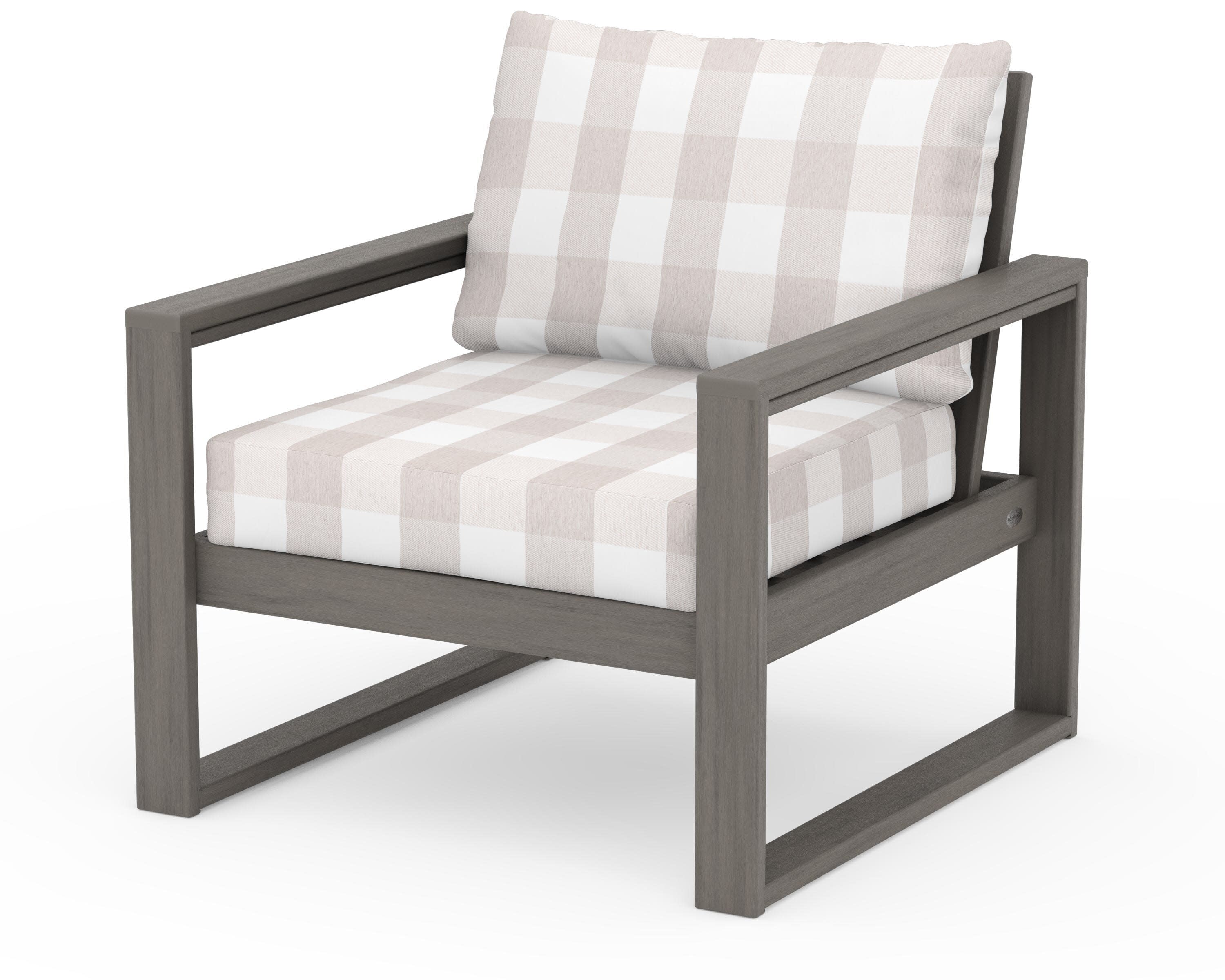 EDGE Club Chair in Driftwood / Buffalo Plaid Dune Burlap