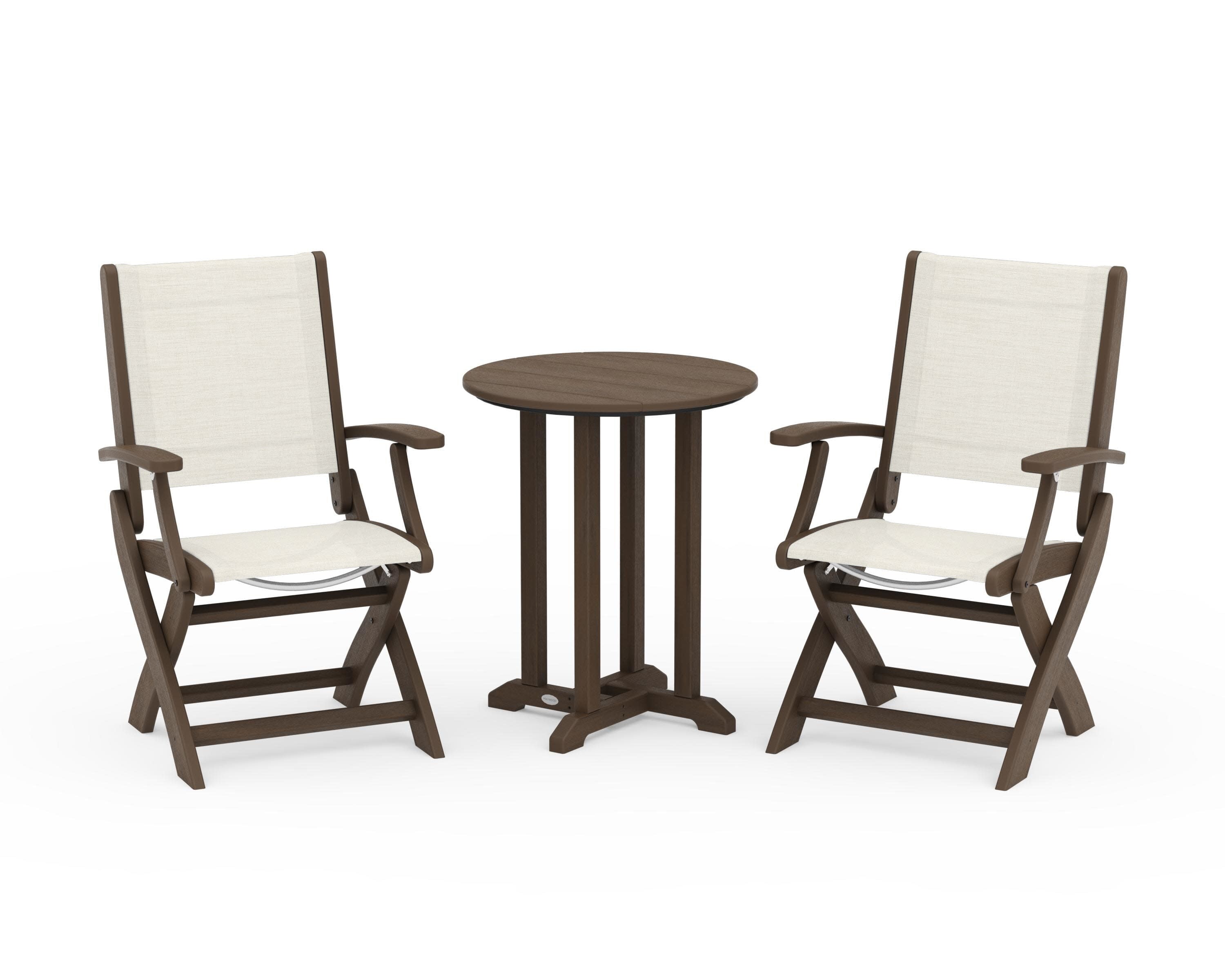 Coastal Folding 3-Piece Round Bistro Dining Set in Kona / Parchment Sling