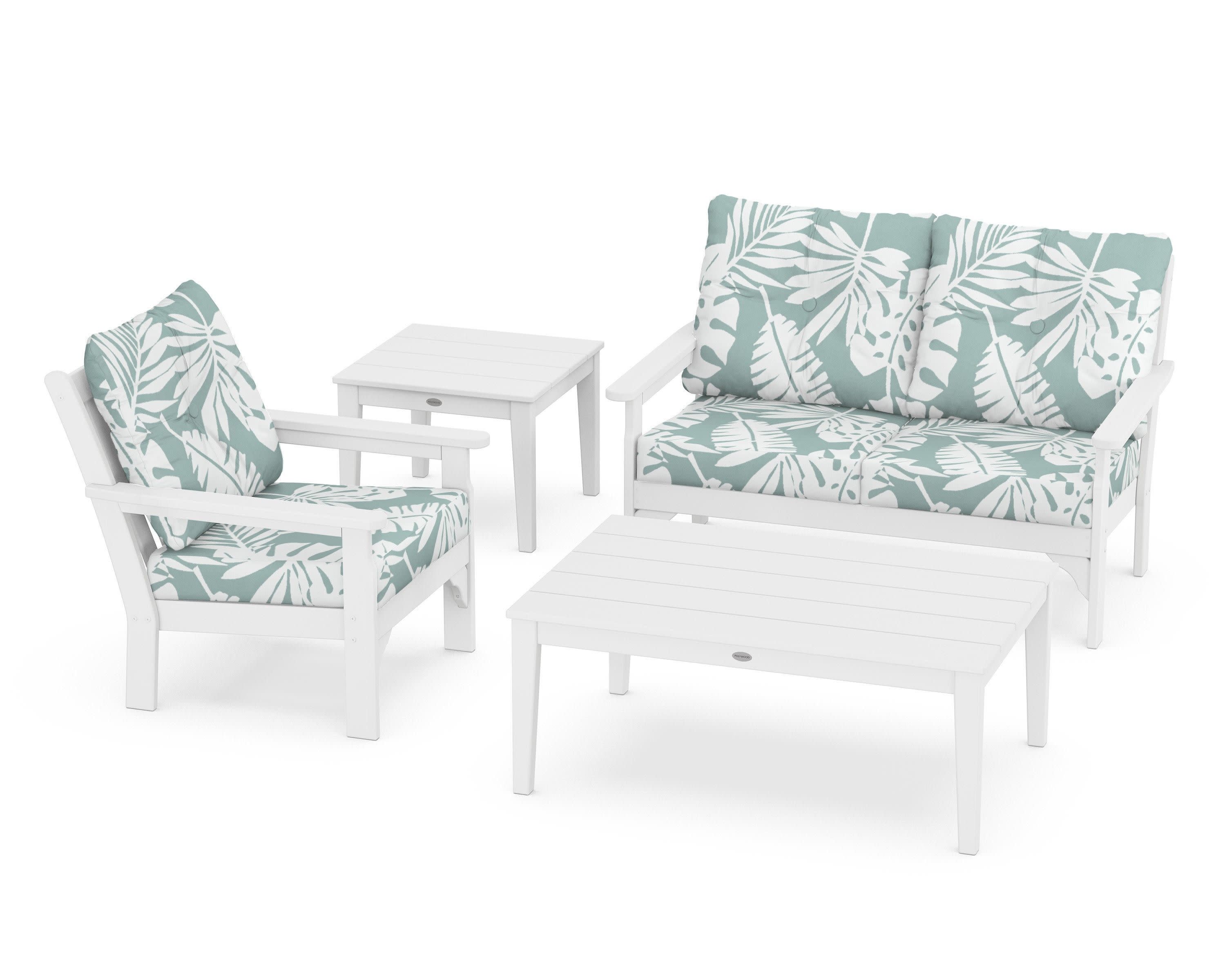 Vineyard 4-Piece Deep Seating Set in White / Leaf Glacier Spa