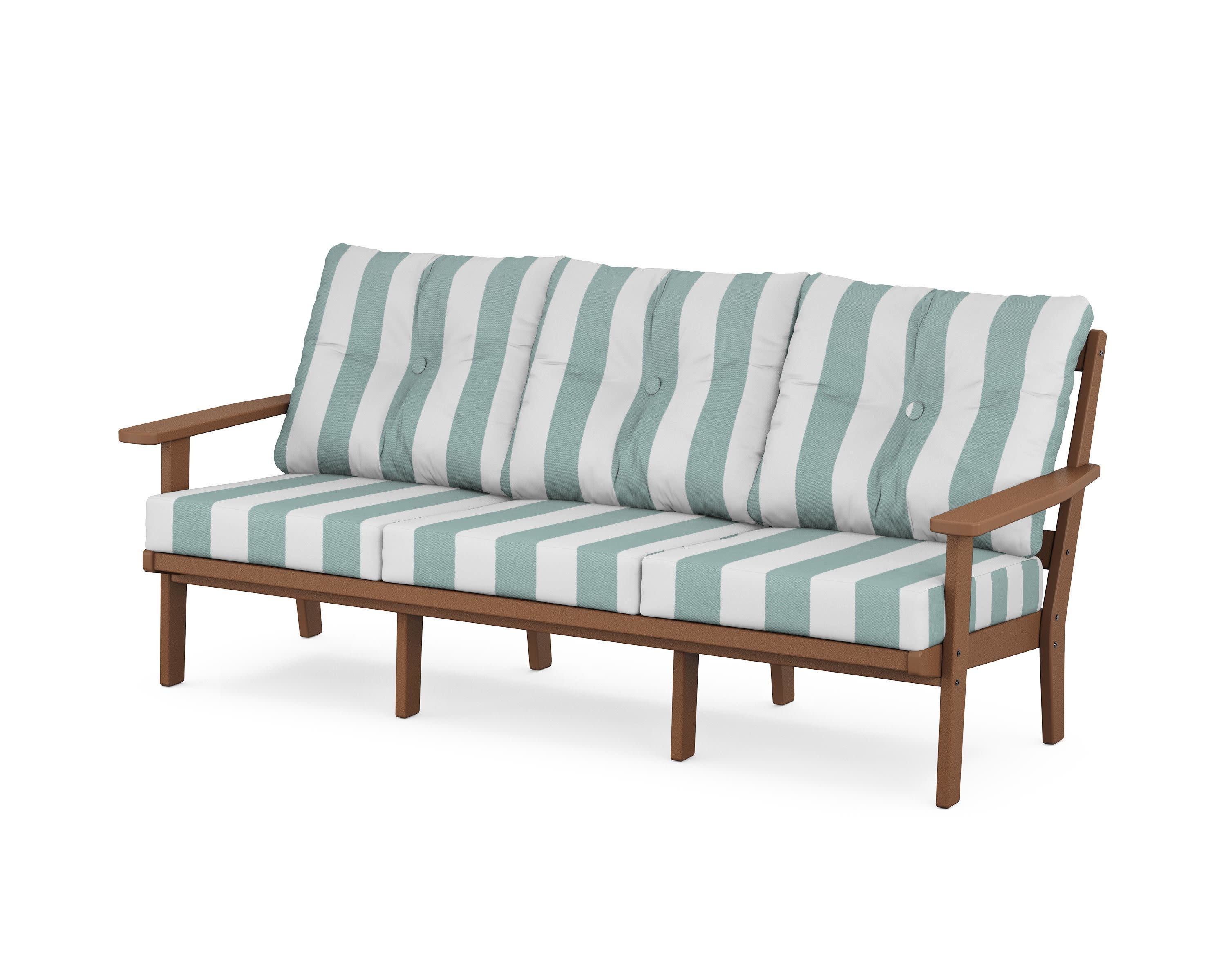 Oxford Deep Seating Sofa in Teak / Cabana Stripe Glacier Spa