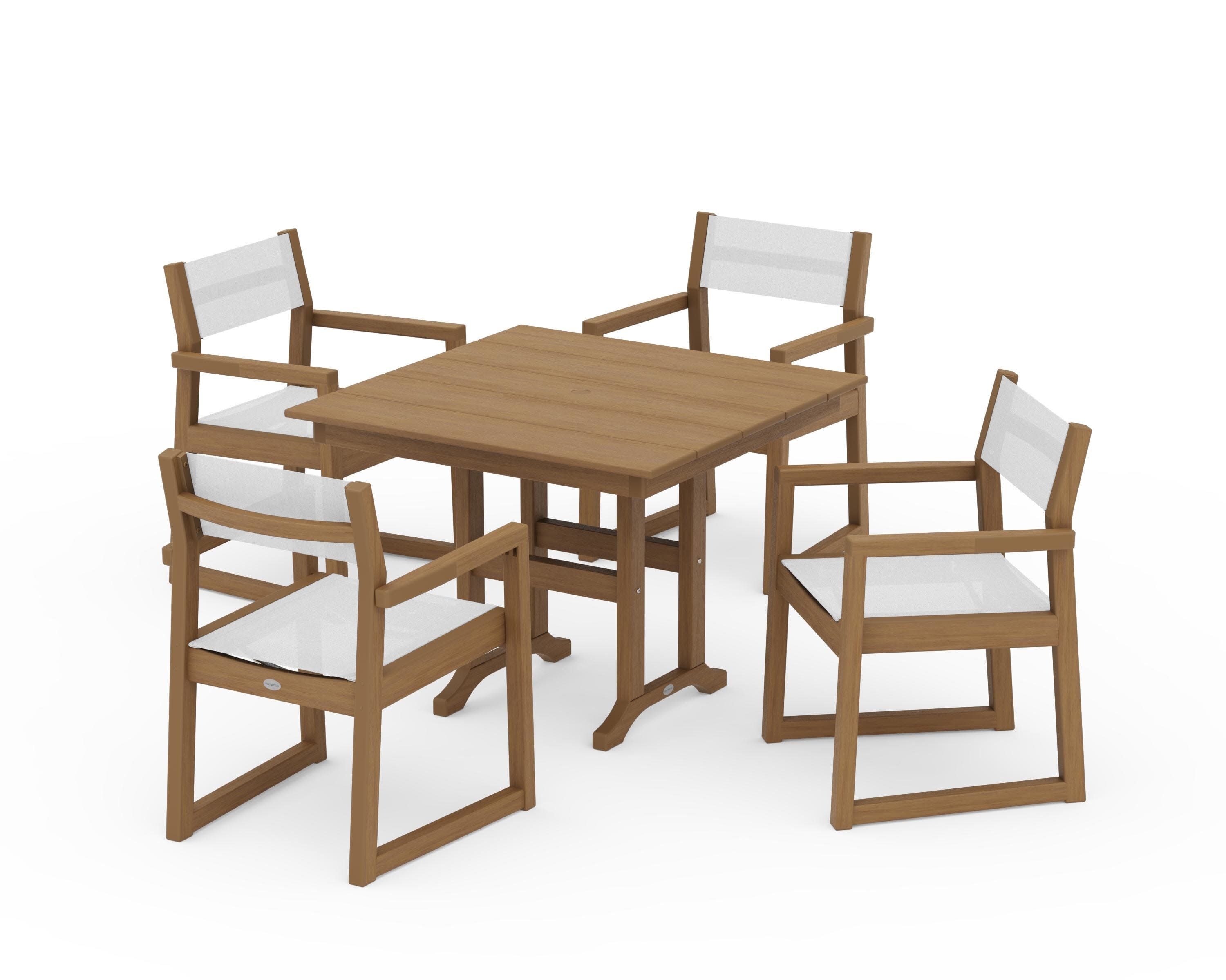 EDGE Sling Arm Chair 5-Piece Farmhouse Dining Set in Natural / White Sling
