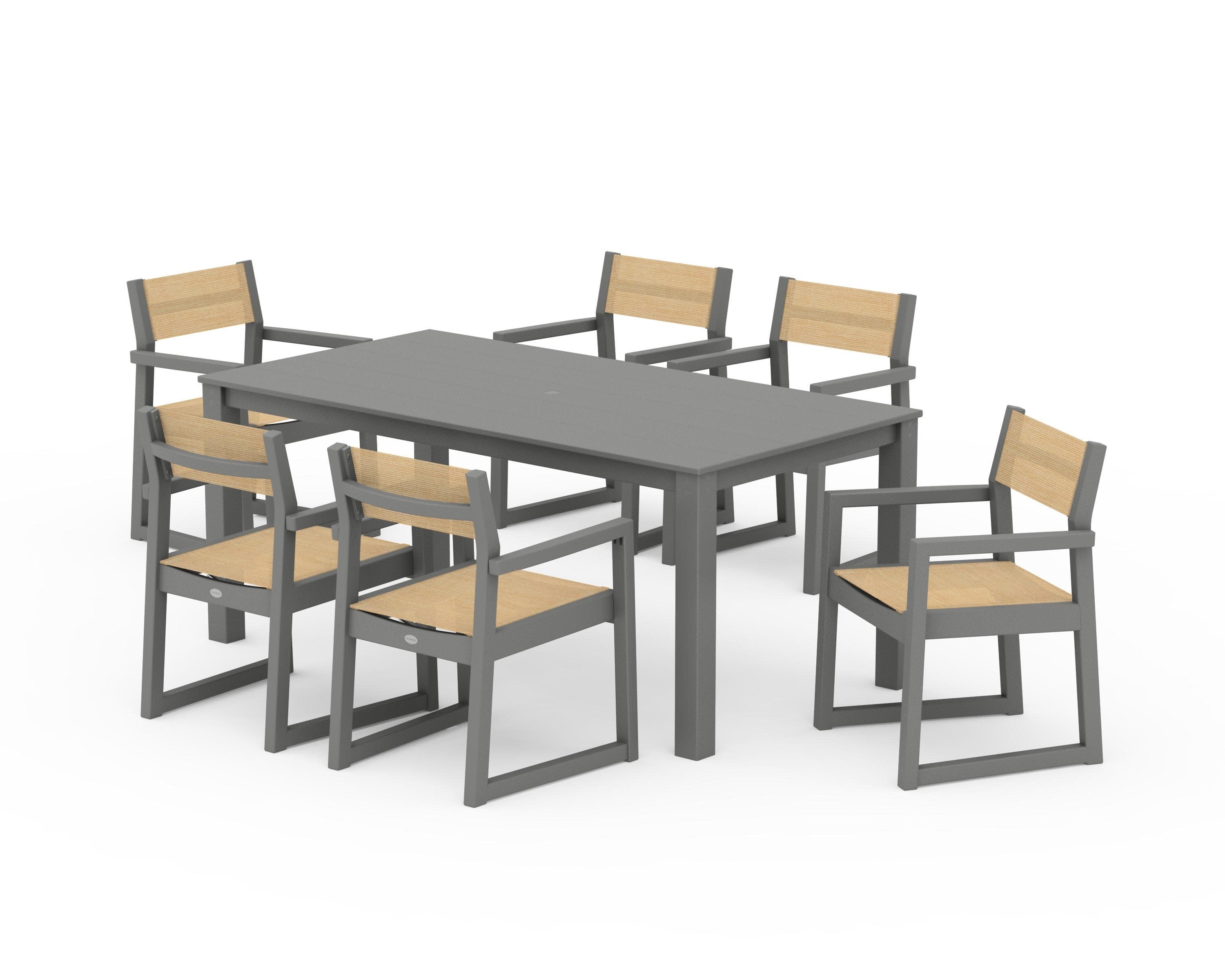 EDGE Sling Arm Chair 7-Piece Parsons Dining Set in Slate Grey / Dupioni Apricot Sling