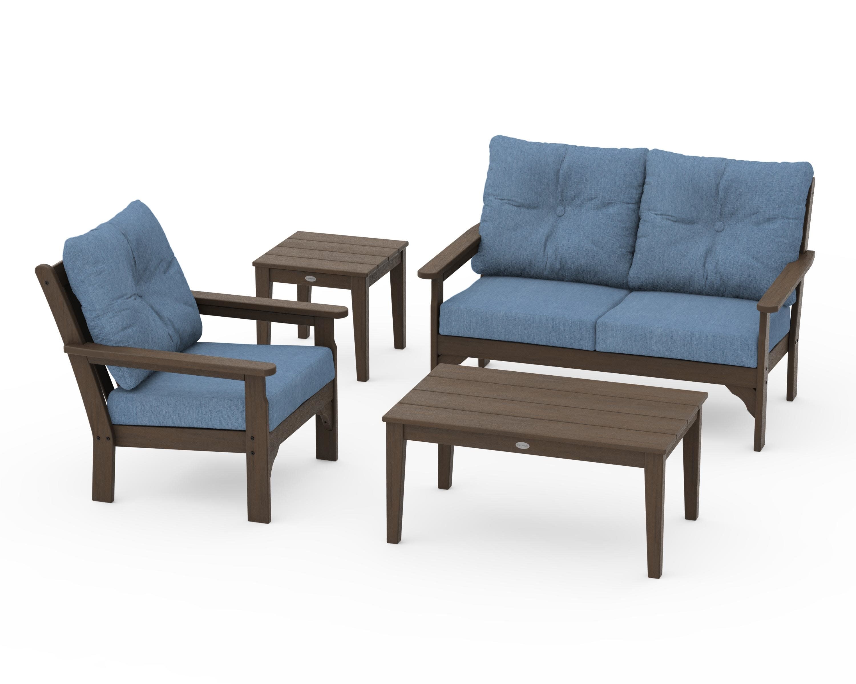 Vineyard 4-Piece Deep Seating Set in Kona / Sky Blue