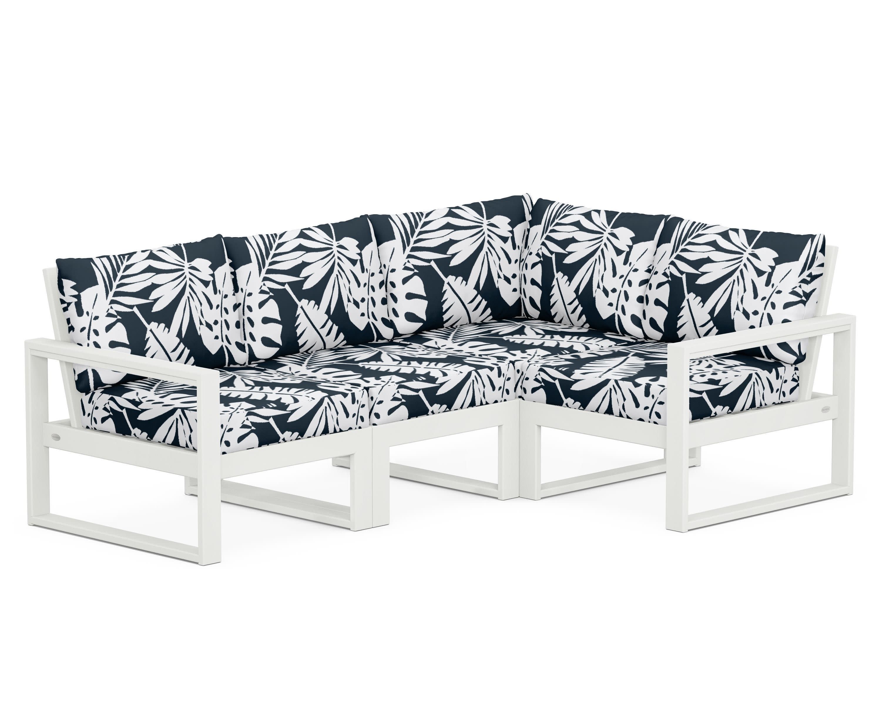 EDGE 4-Piece Modular Deep Seating Set in Vintage White / Leaf Marine Indigo