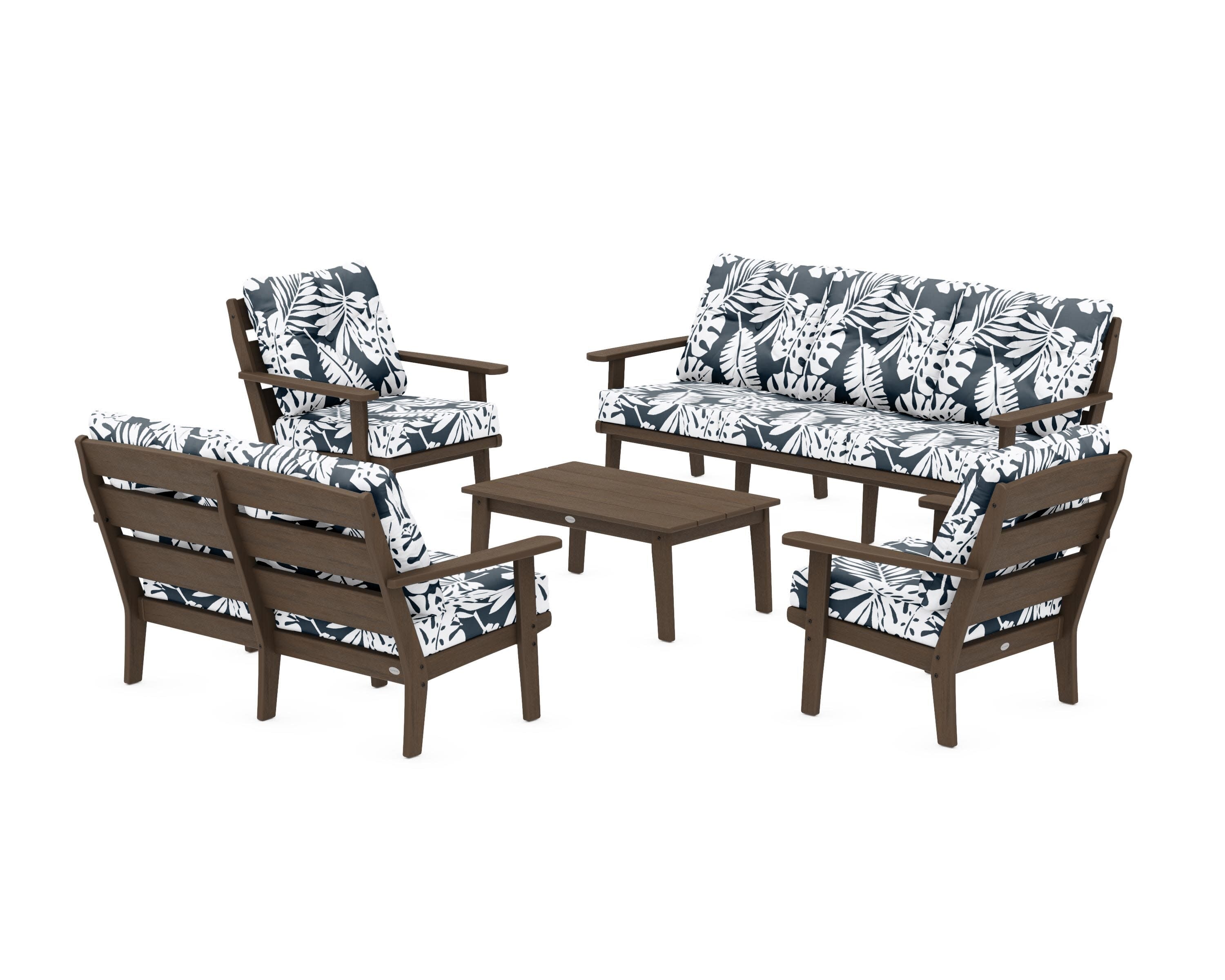 Lakeside 5-Piece Lounge Sofa Set in Kona / Leaf Marine Indigo