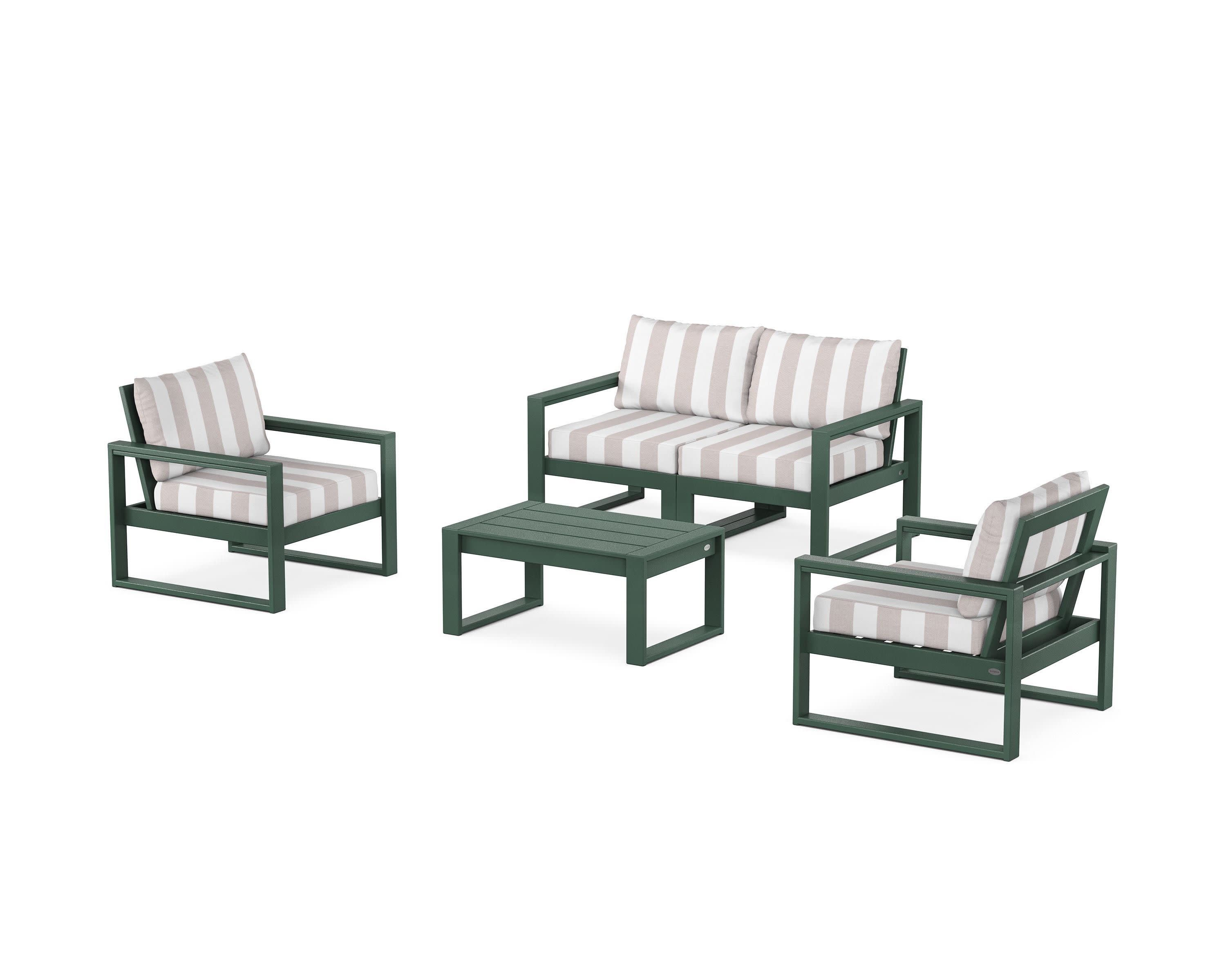 EDGE Sectional 4-Piece Deep Seating Set with Loveseat in Green / Cabana Stripe Dune Burlap