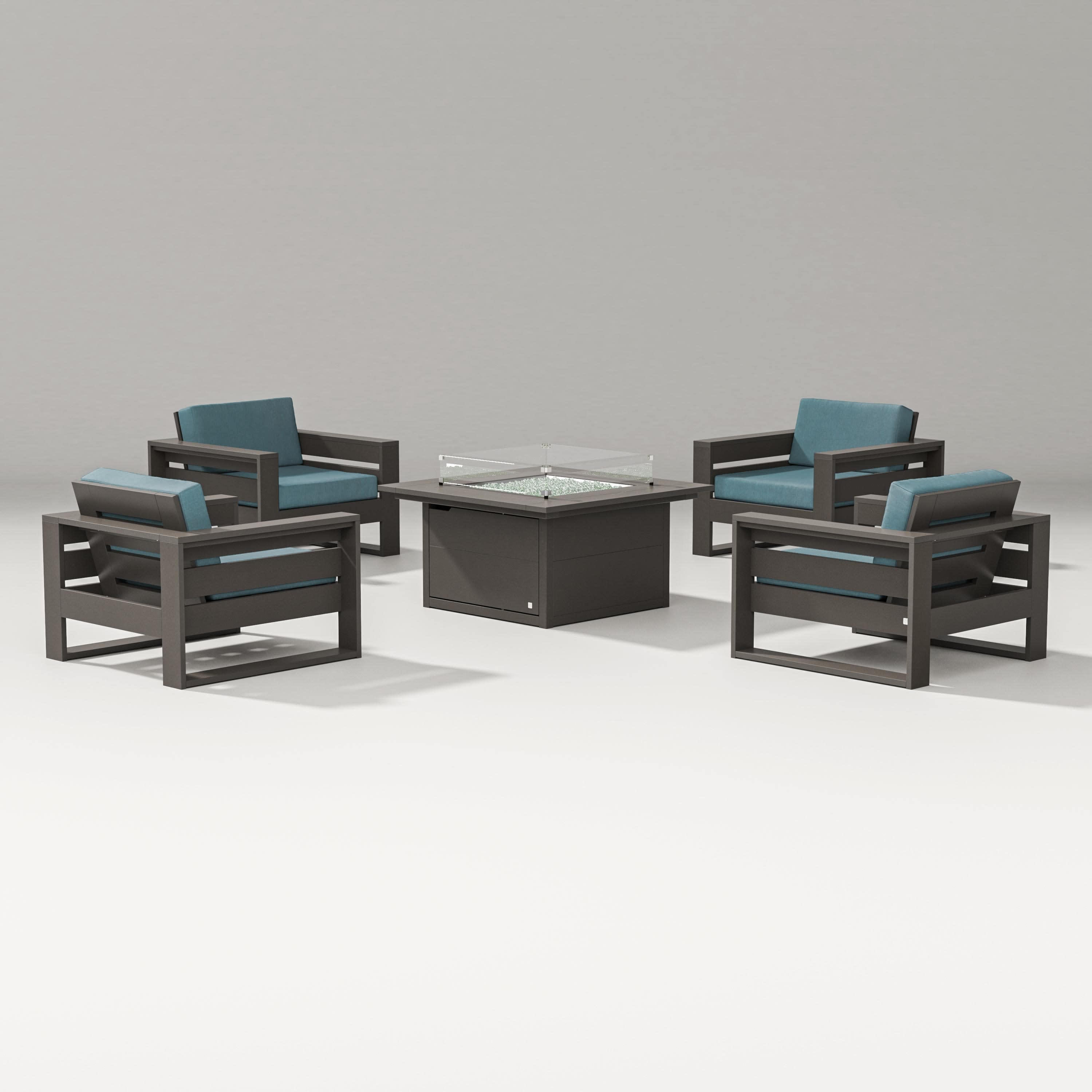 Latitude 5-Piece Lounge Fire Table Set in Vintage Coffee / Ocean Teal