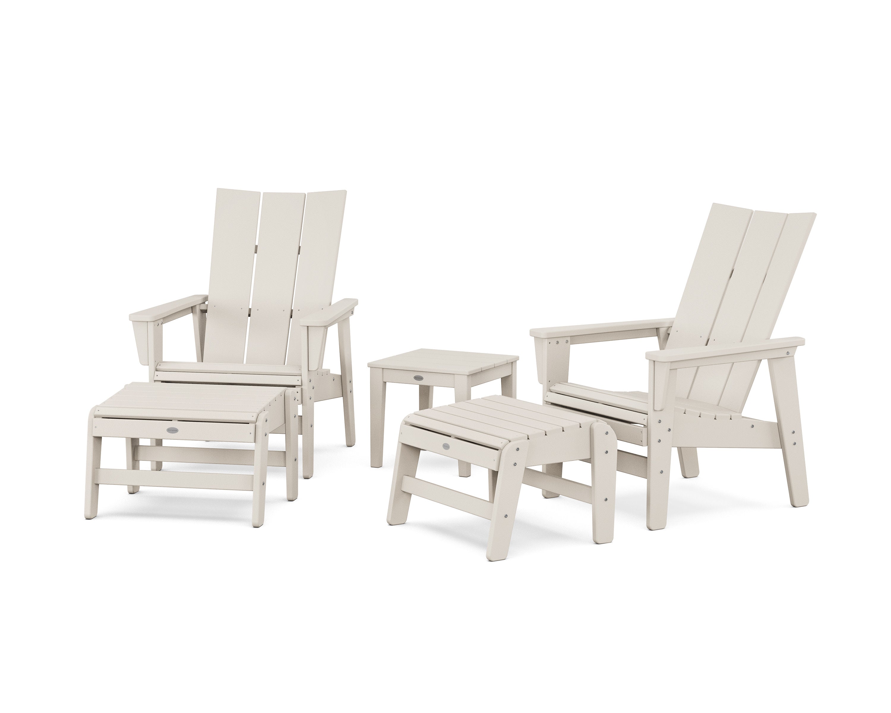 5-Piece Modern Grand Upright Adirondack Set with Ottomans and Side Table in Sand
