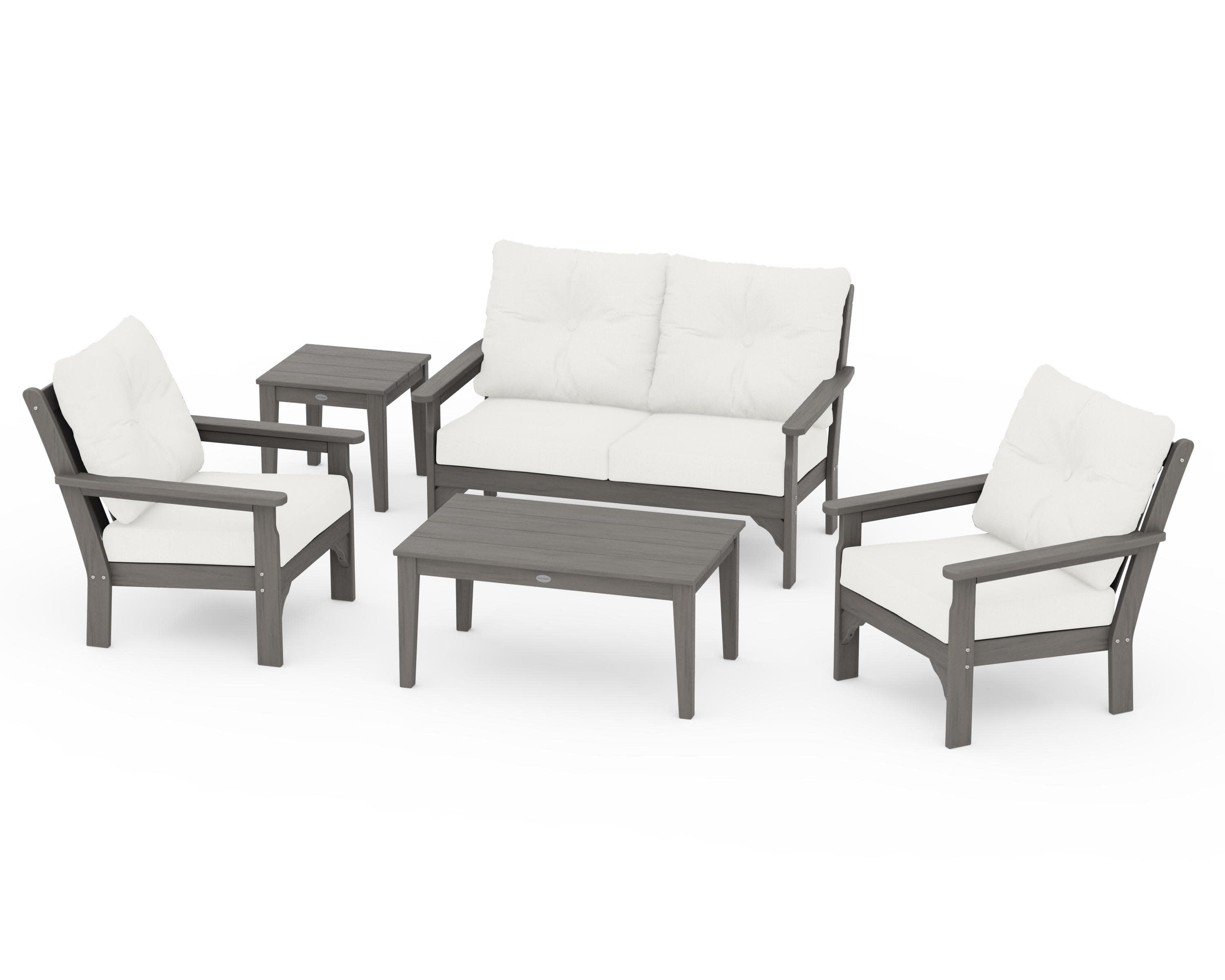 Vineyard 5-Piece Deep Seating Set in Driftwood / Natural Linen