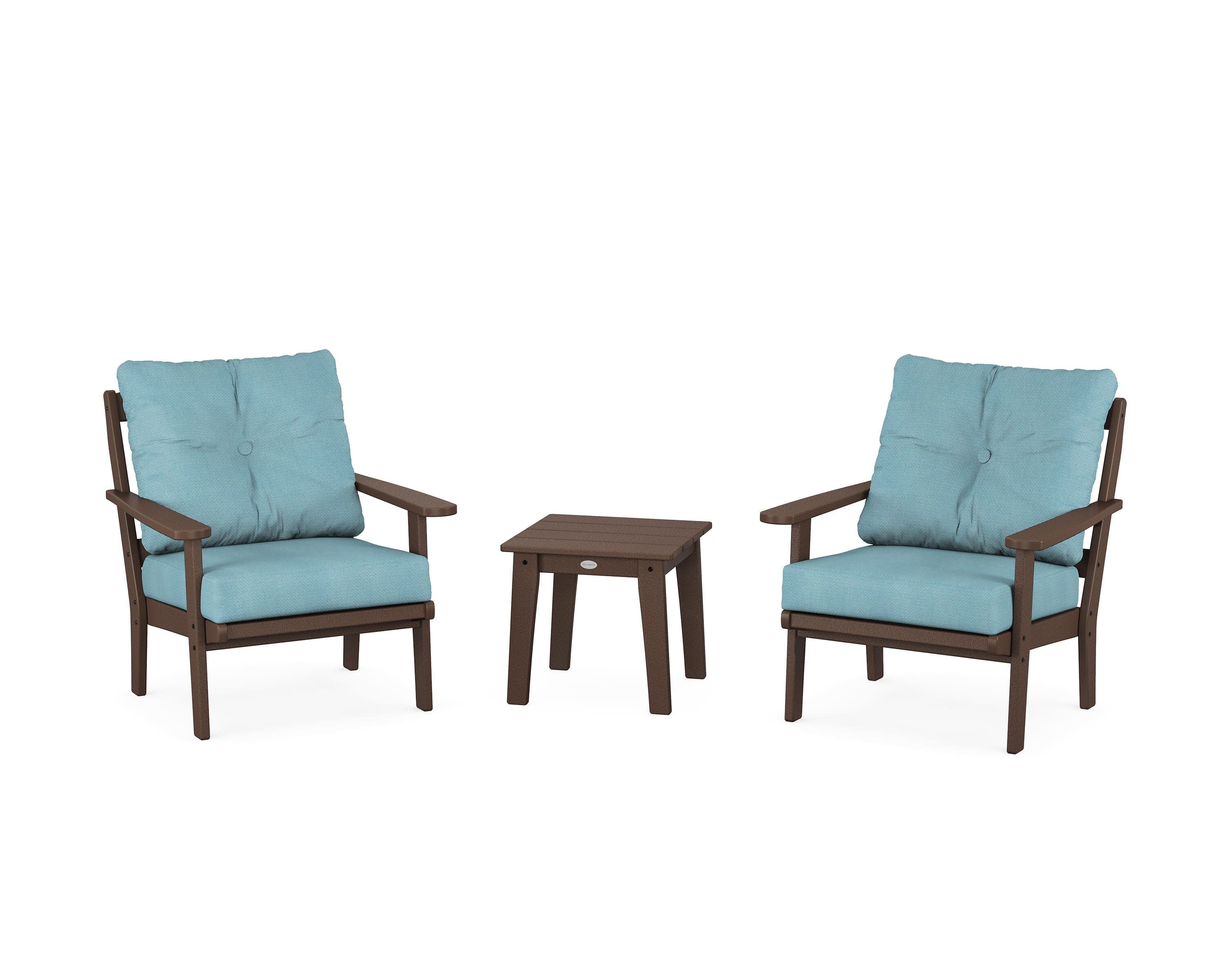 Mission 3-Piece Deep Seating Set in Mahogany / Lattice Sky Blue