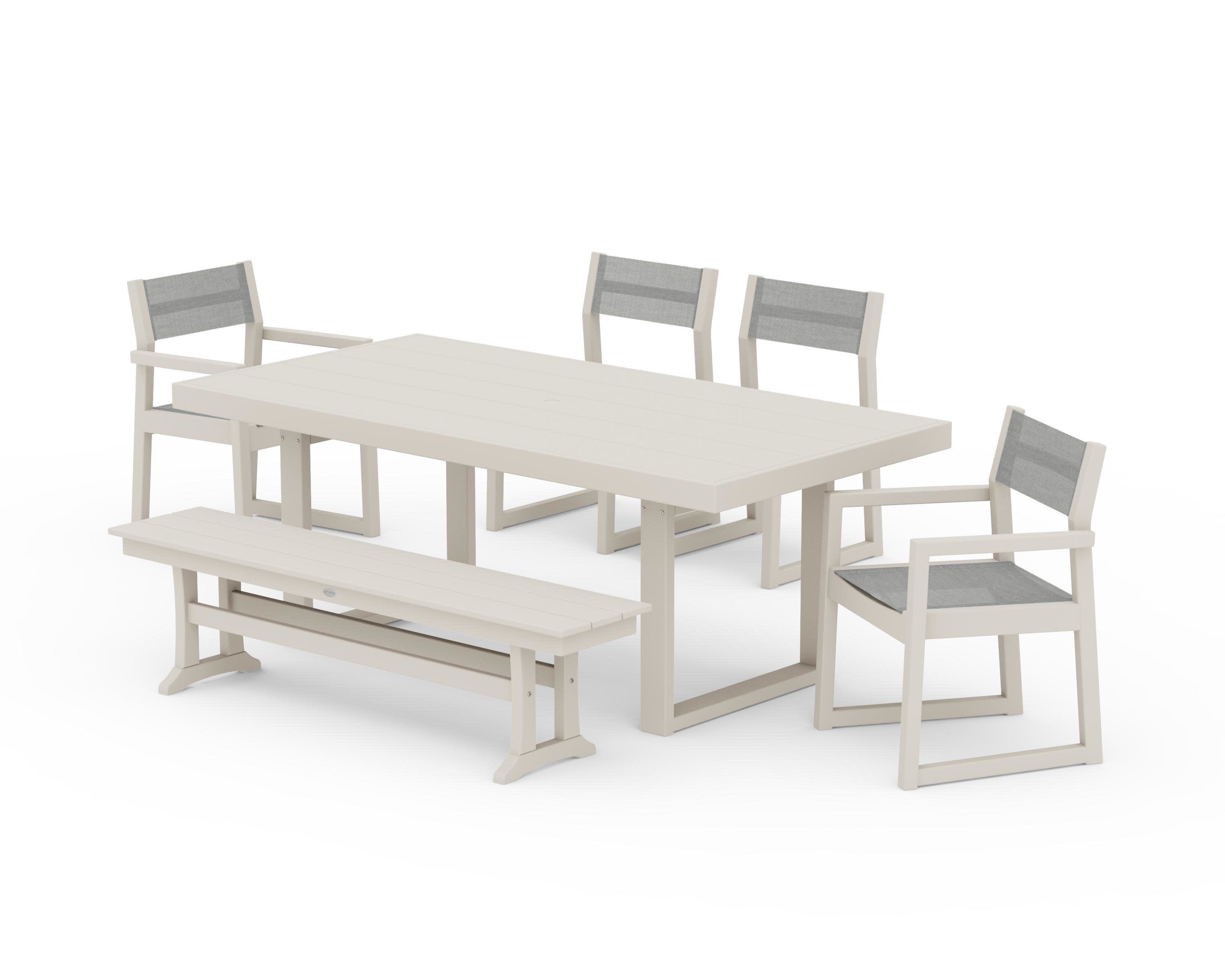 EDGE Sling 6-Piece Dining Set with Bench in Sand / Metallic Sling
