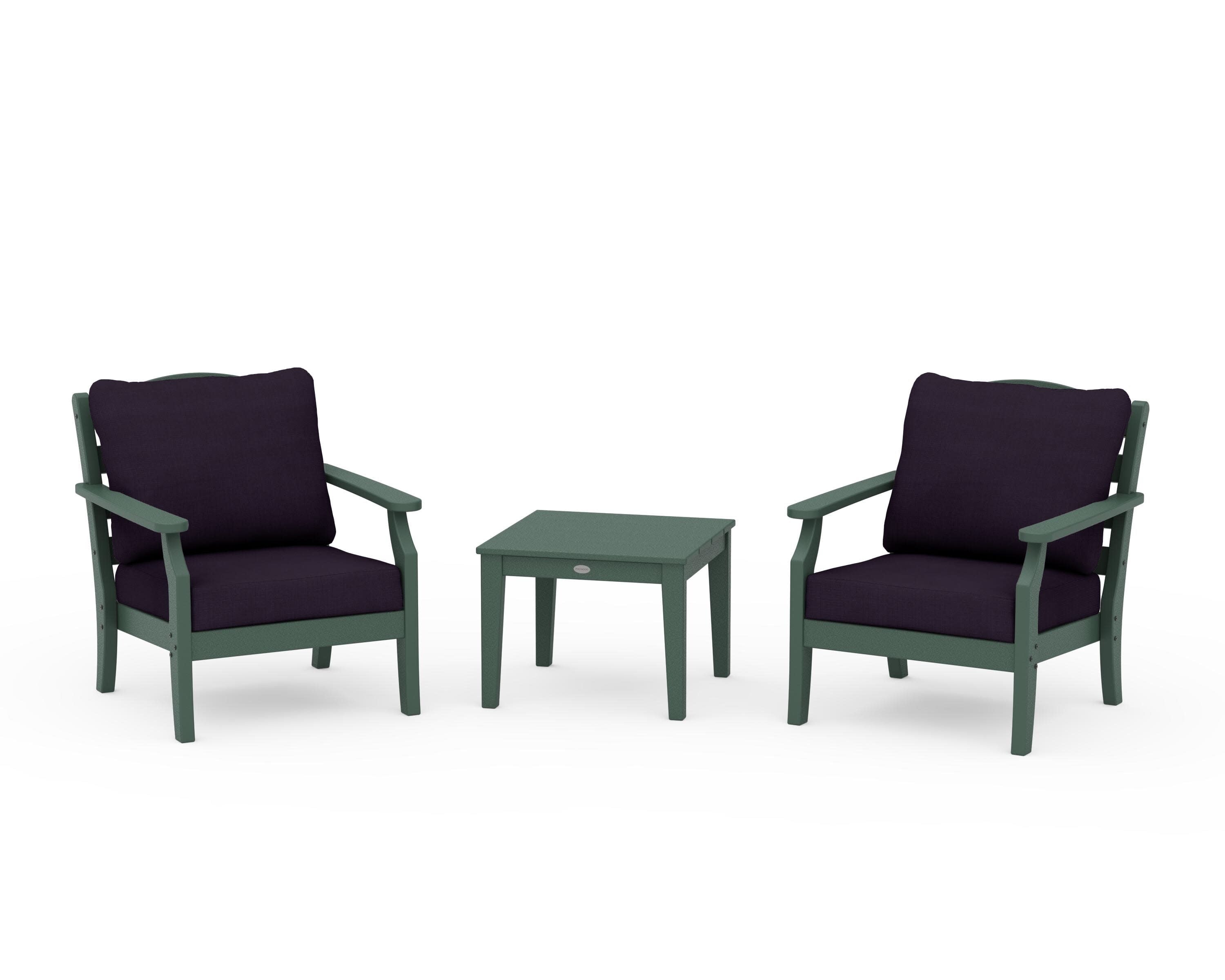 Savannah 3-Piece Deep Seating Set in Green / Navy Linen