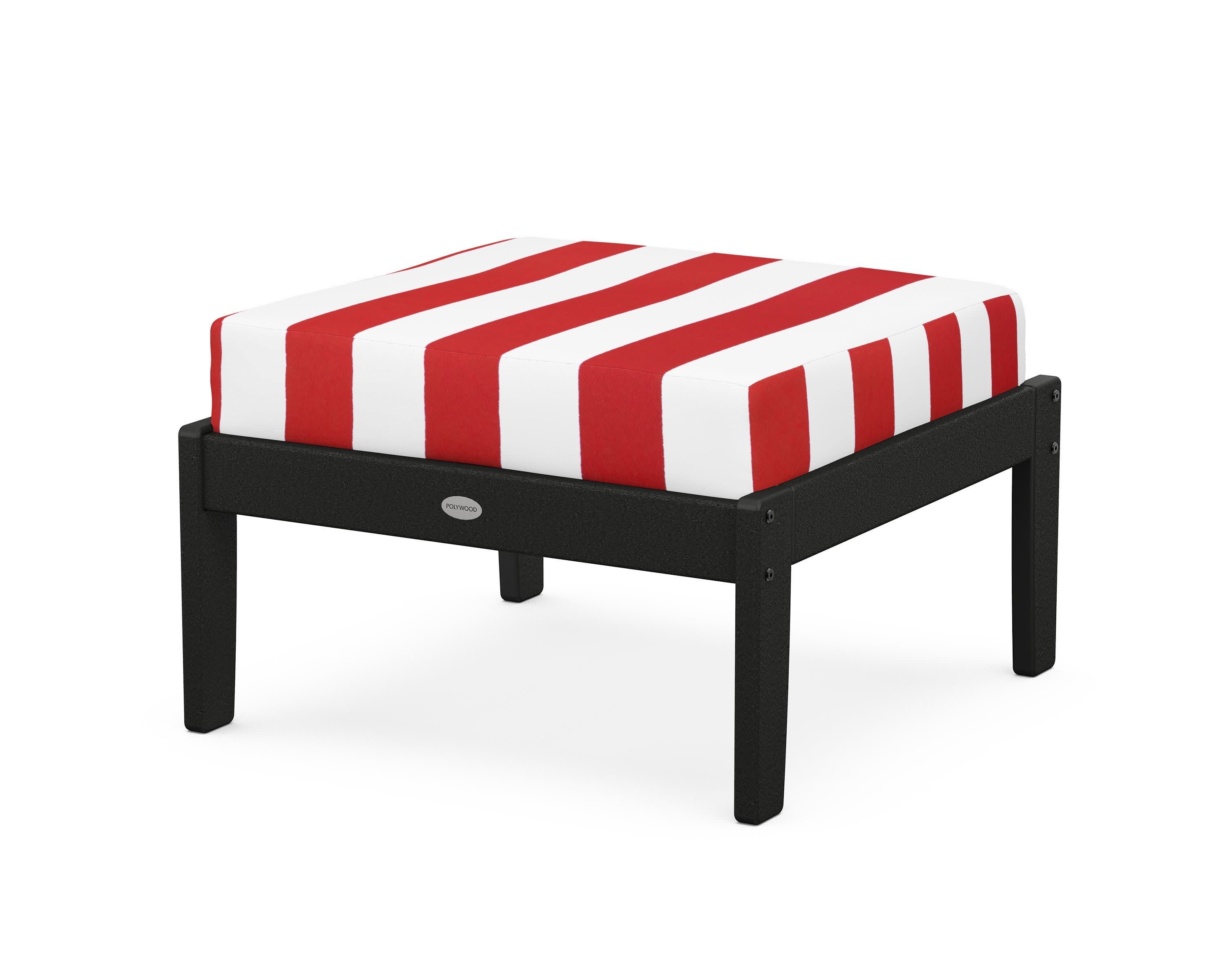 Braxton Deep Seating Ottoman in Black / Cabana Stripe Crimson