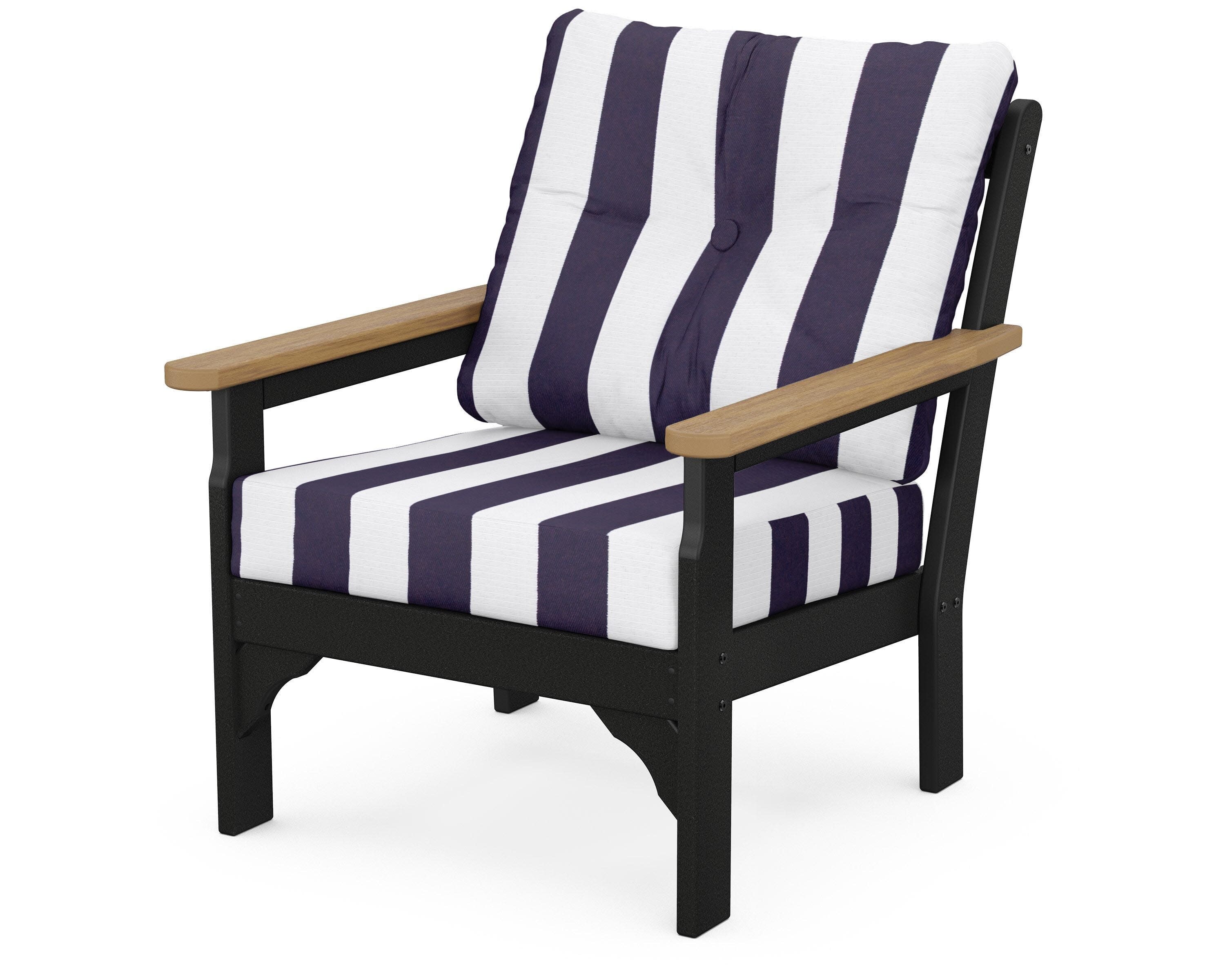 Vineyard Deep Seating Chair in Black / Natural / Cabana Stripe Navy