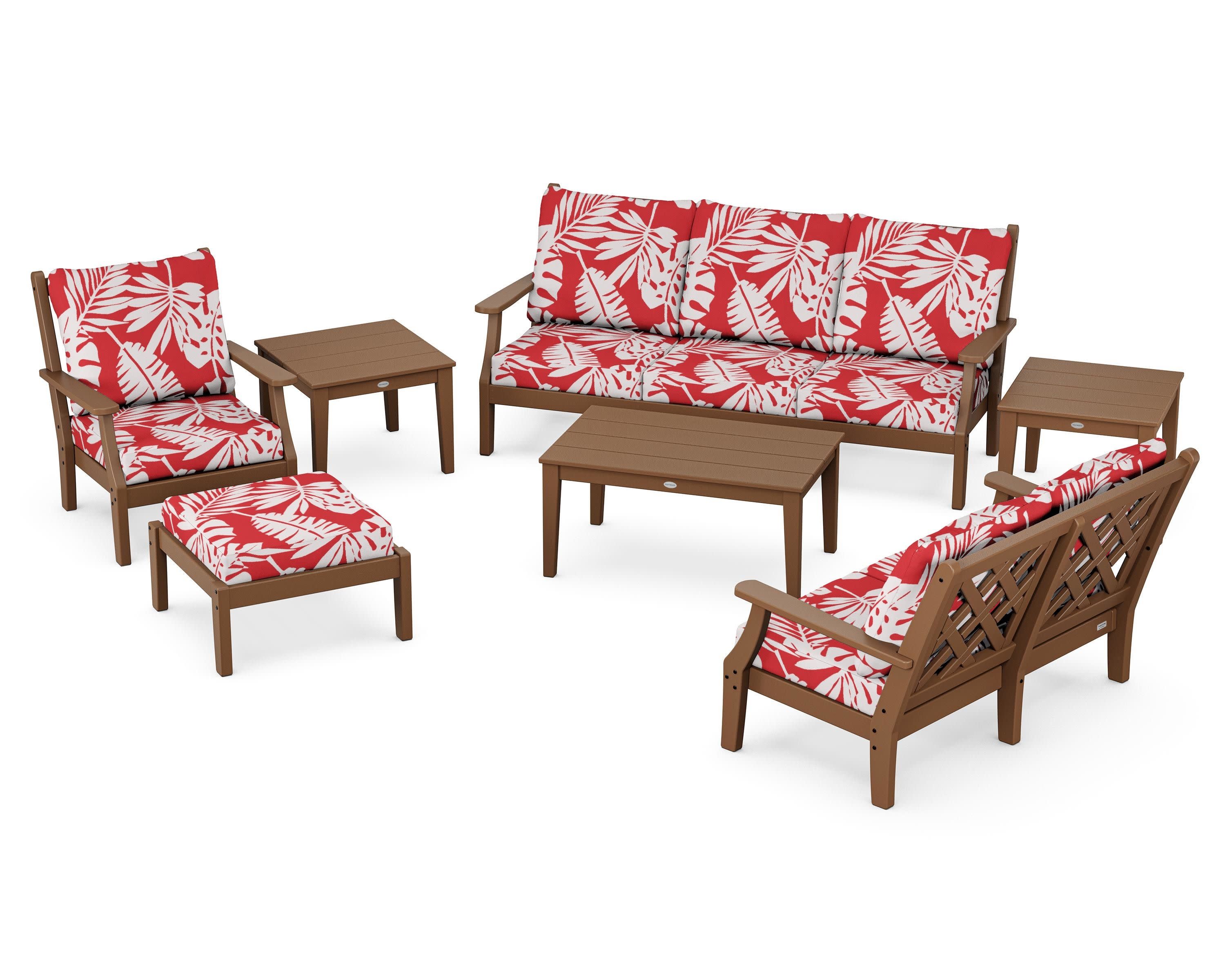 Wovendale 7-Piece Deep Seating Set in Teak / Leaf Crimson